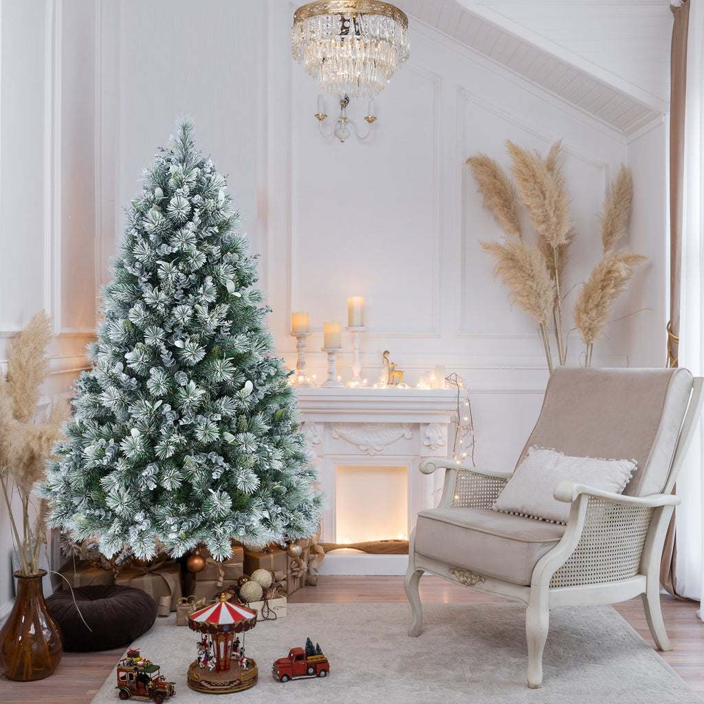 4FT Flocked Christmas Tree with Pine Needles & Eucalyptus Leaves
