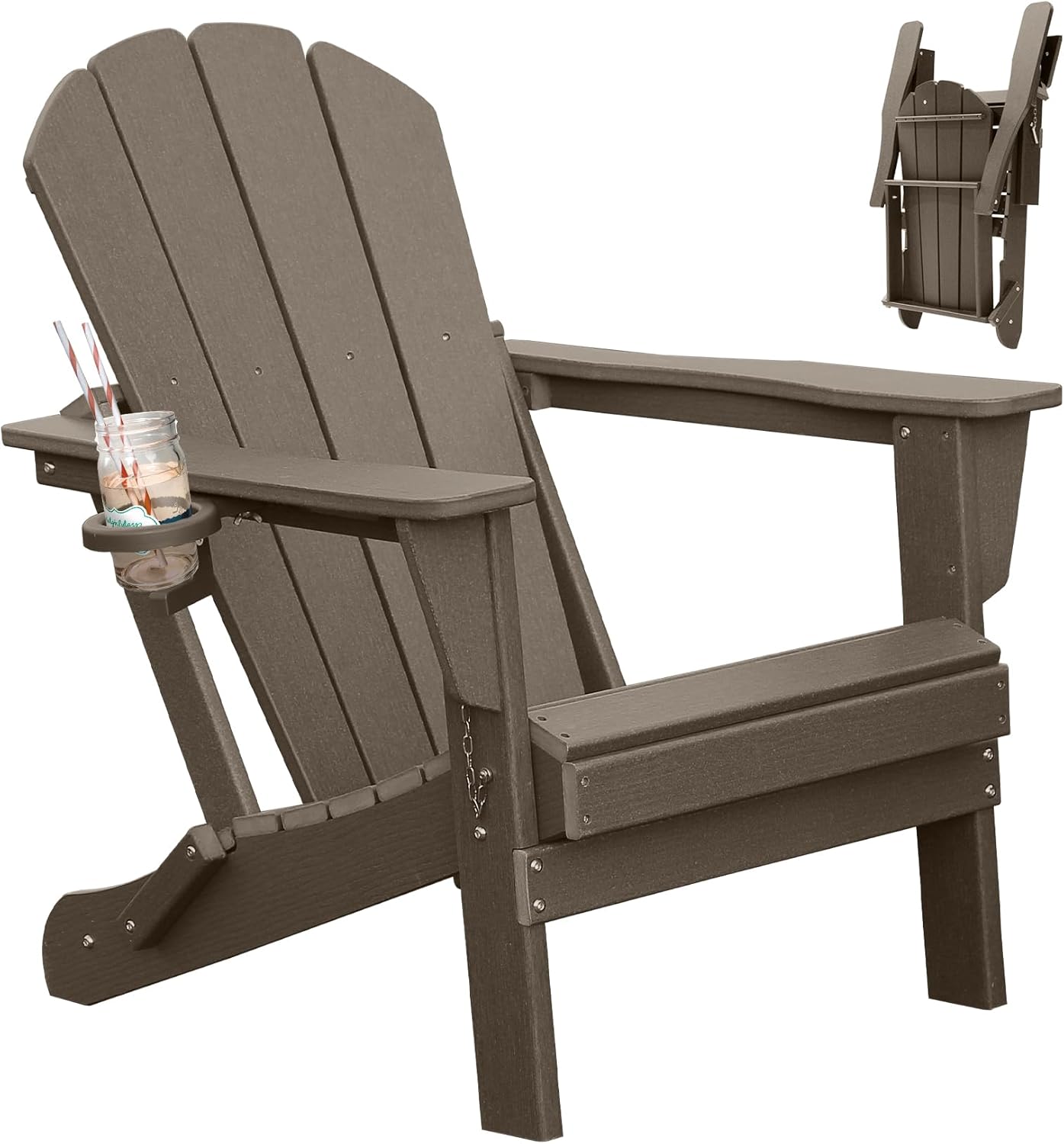 Adirondack Chair, Folding HDPE Outdoor Seating with Cup Holder