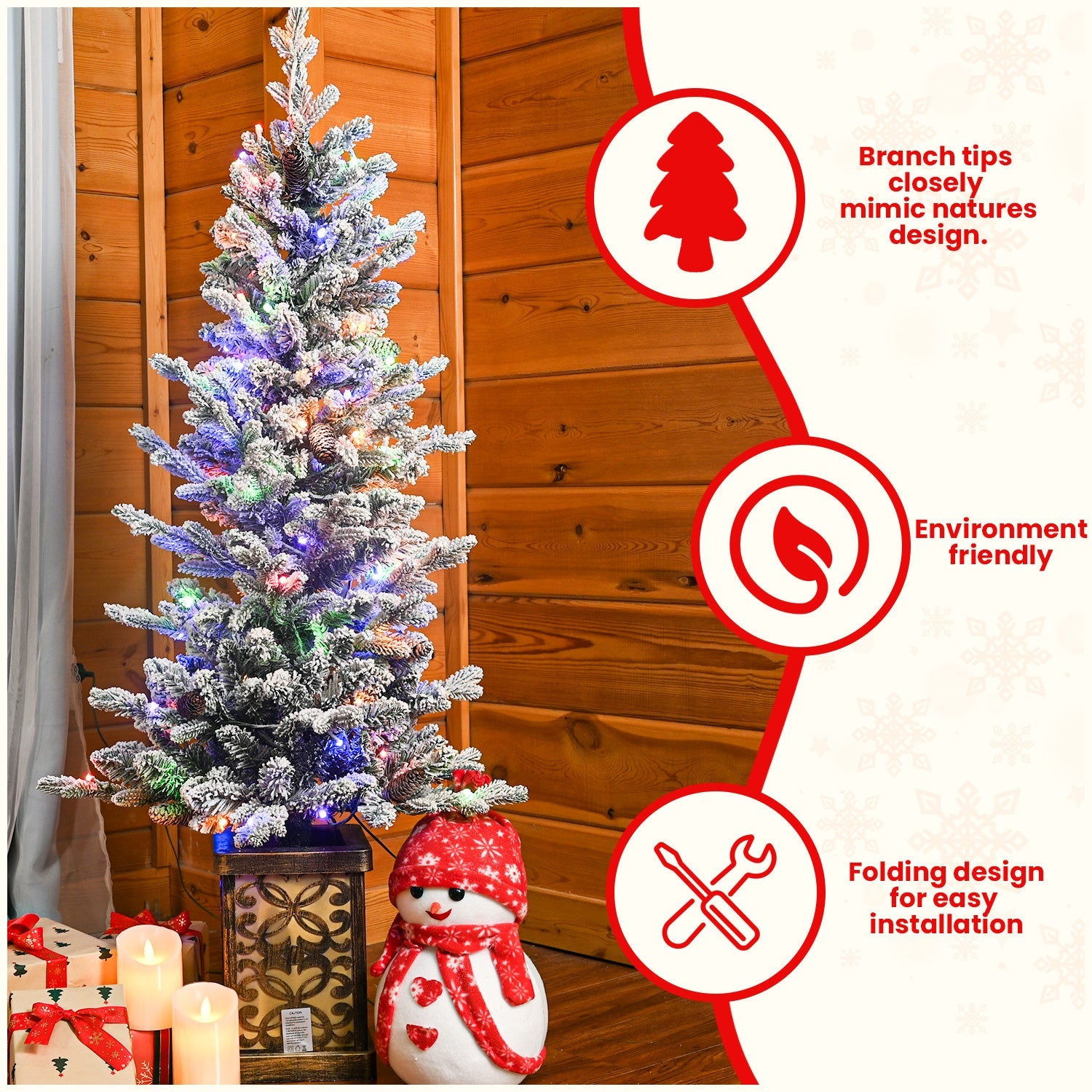 4FT Flocked Christmas Tree with Multicolour LED Lights