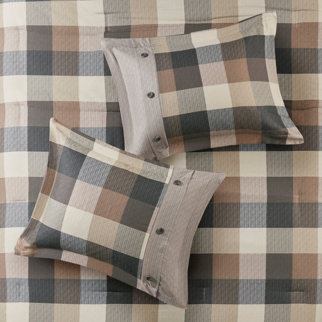 7 Piece Herringbone Comforter Set Neutral Queen