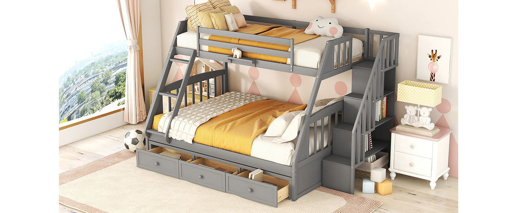 Bunk Bed With Drawers, Ladder And Storage Staircase