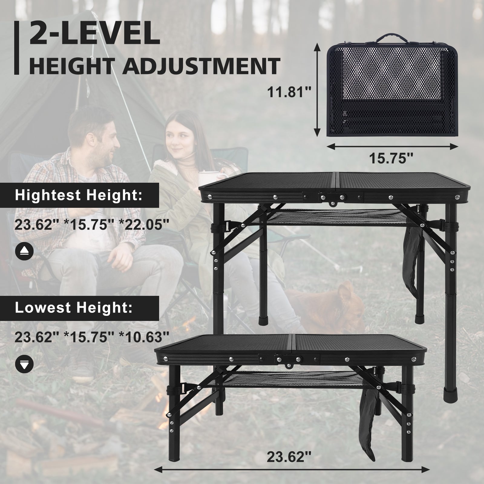 2FT Camping Table with Mesh Desktop, Lightweight & Portable