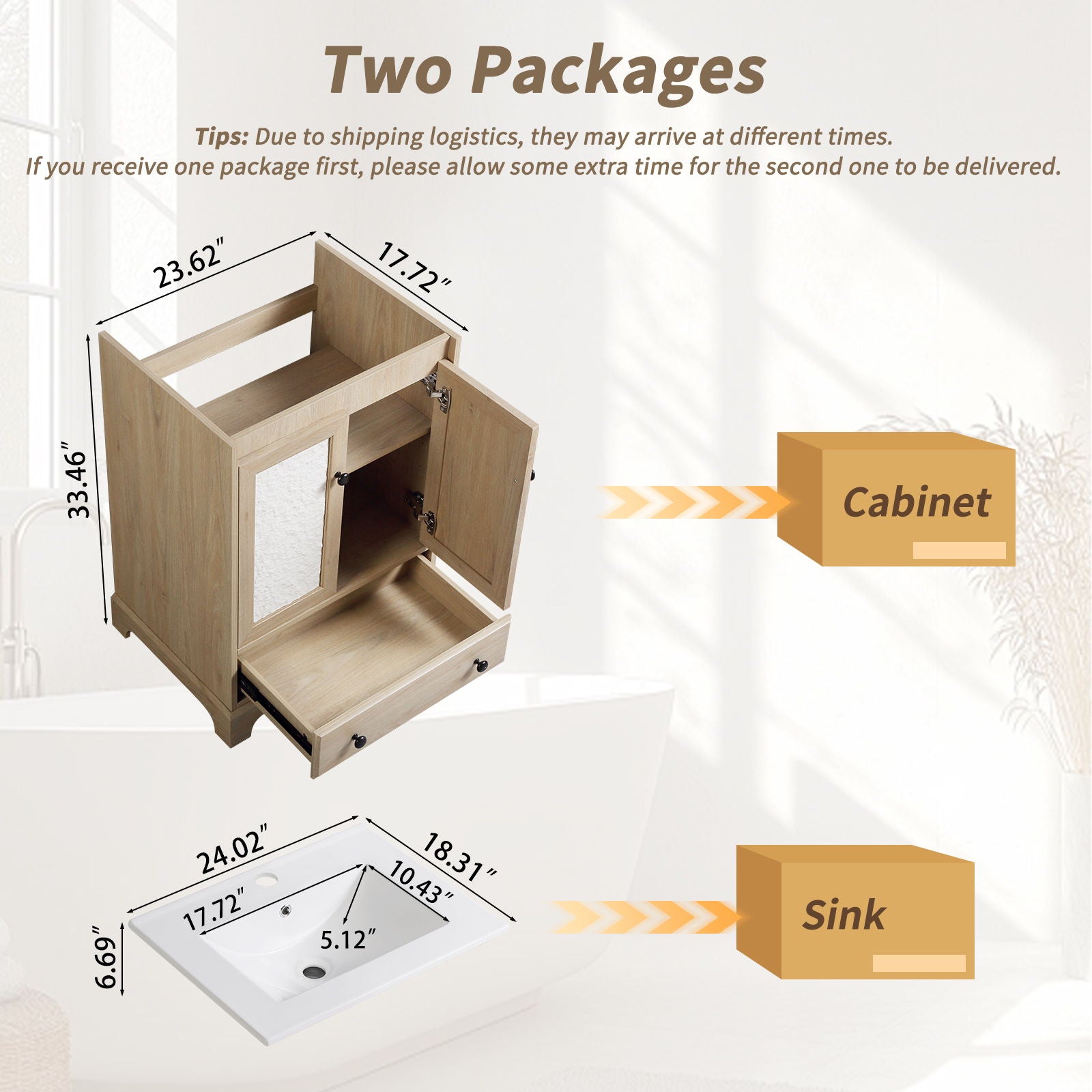 Bathroom Vanity With Basin 1 Drawer, Particle Board Construction, Free Standing Storage - Brown