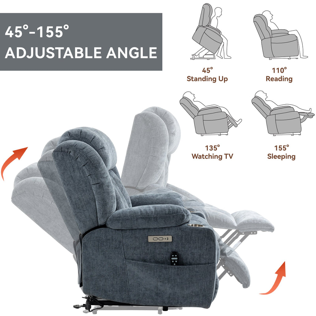 Chenille Power Lift Recliner Chair with Massage & Heating