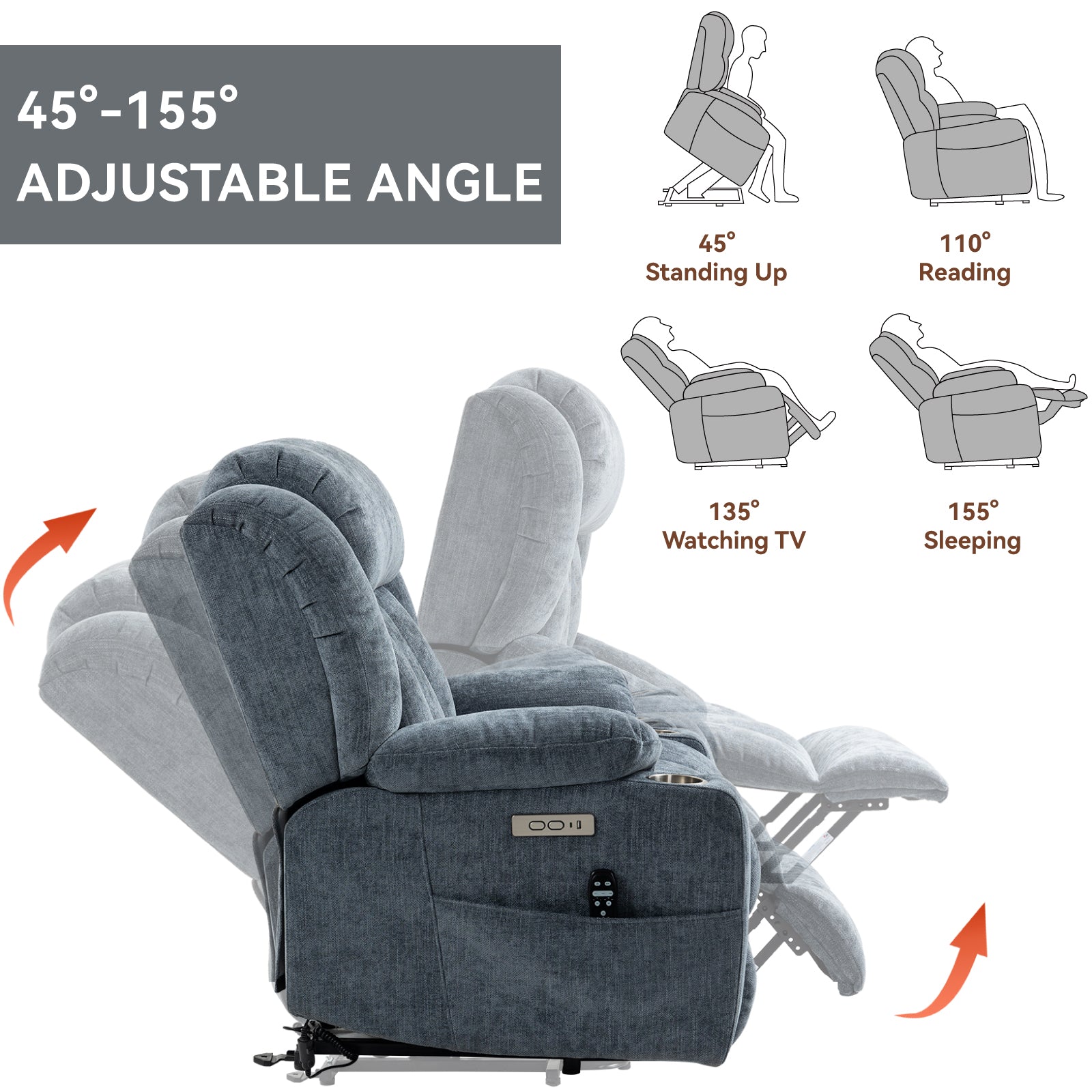 Chenille Power Lift Recliner Chair with Massage & Heating