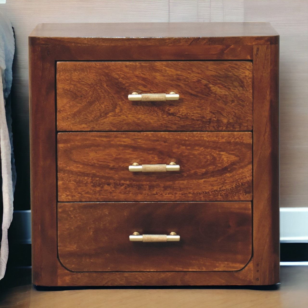 Luca Chestnut Nightstand With 3 Drawers