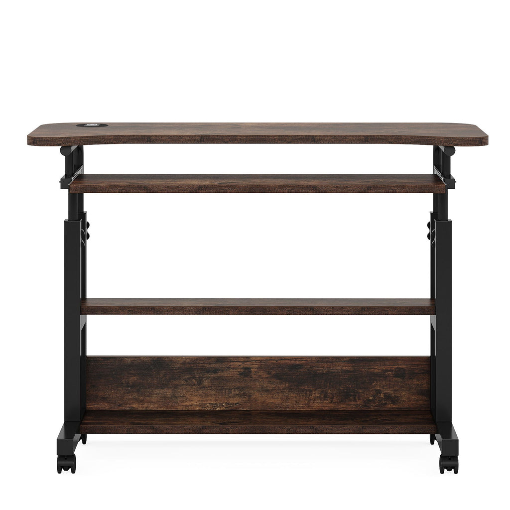 Portable Adjustable Desk With Power Outlets, USB Charging Ports, And Sliding Keyboard Tray - Brown / Black