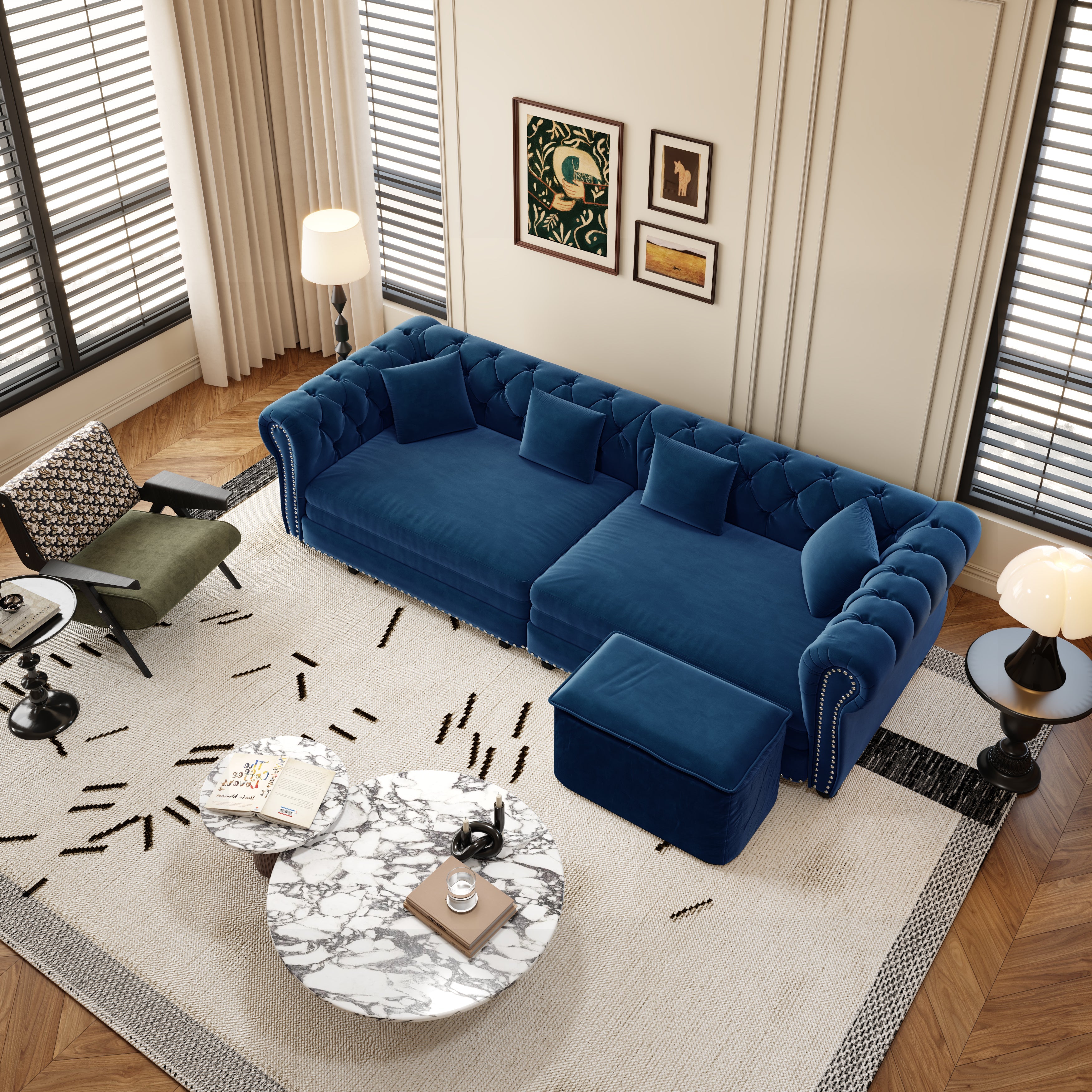 Chesterfield 3-in-1 Pull-Out Sofa Bed, Convertible Sleeper Sofa