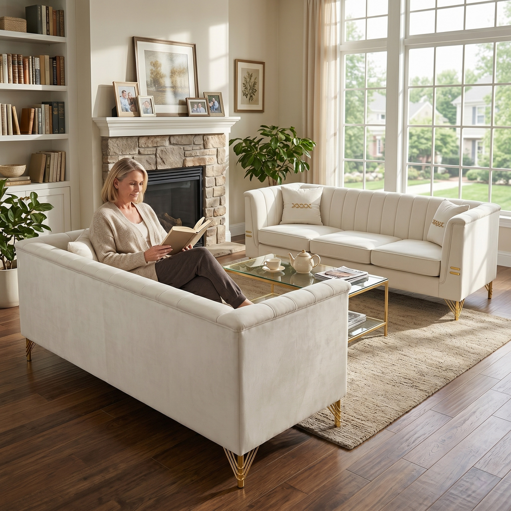 Modern Velvet Upholstered Sofa Set of 2