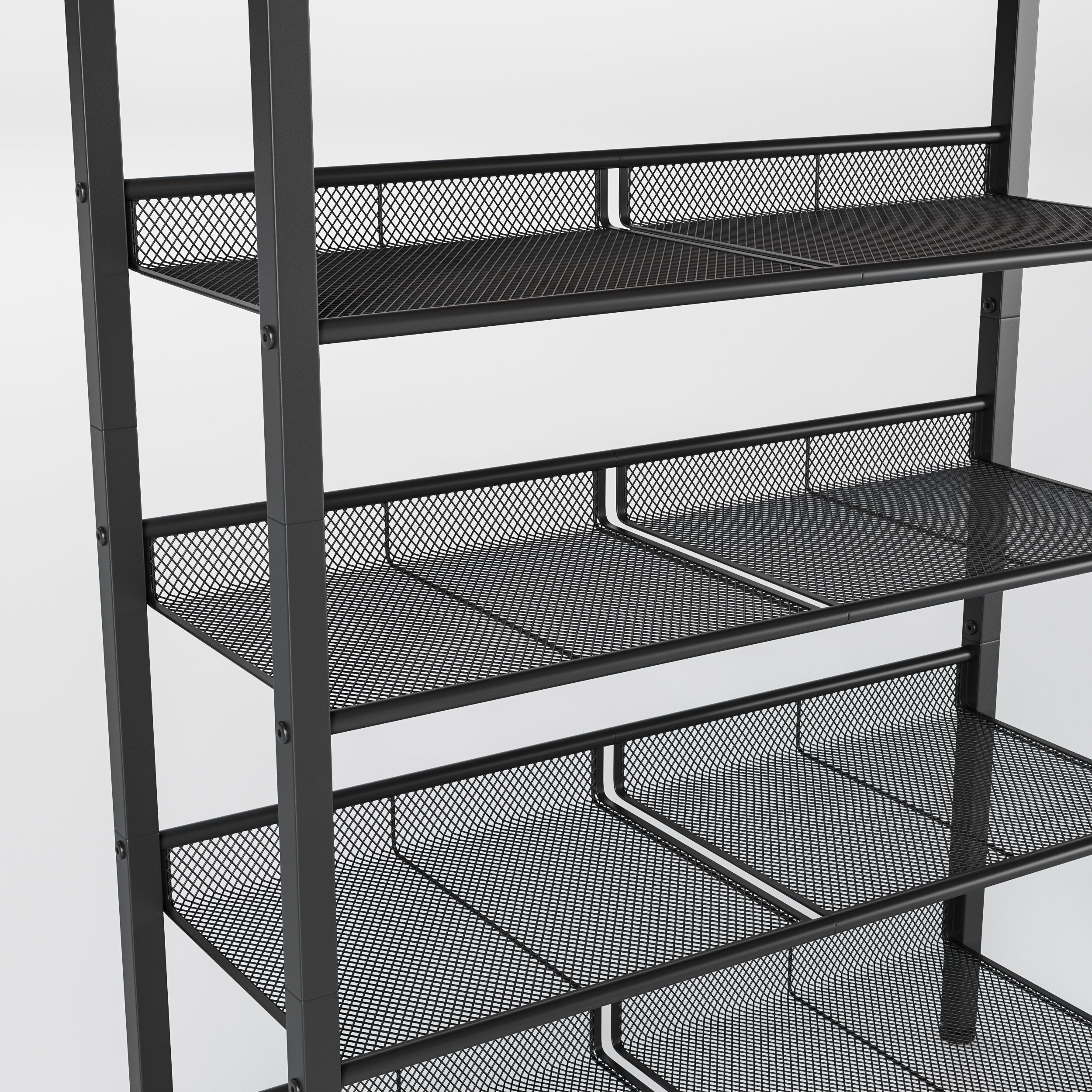 Industrial Shoe Rack with 4 Mesh Shelves