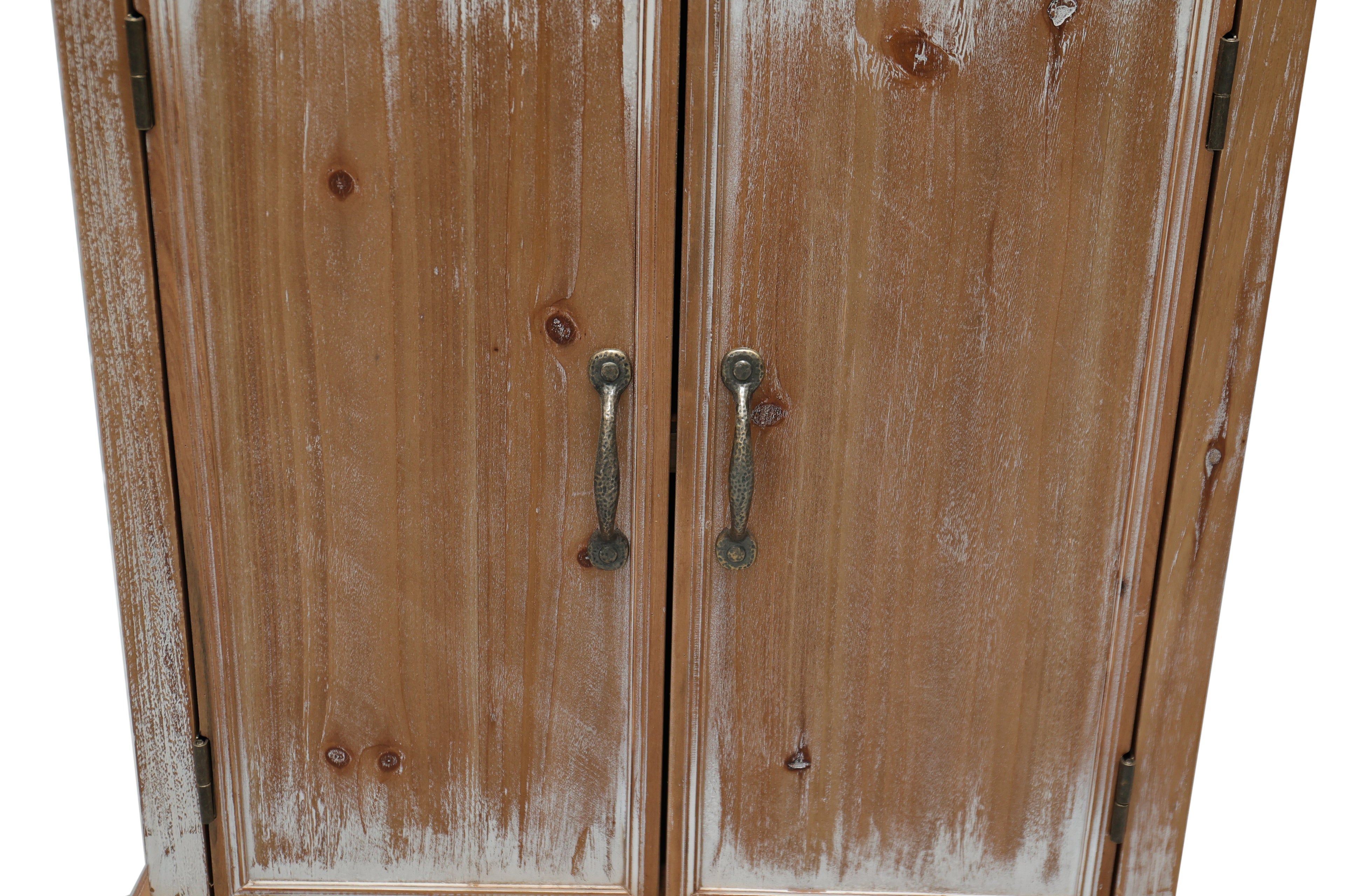 Rustic Wooden Storage Cabinet with Decorative Cutout Door & 3 Drawers