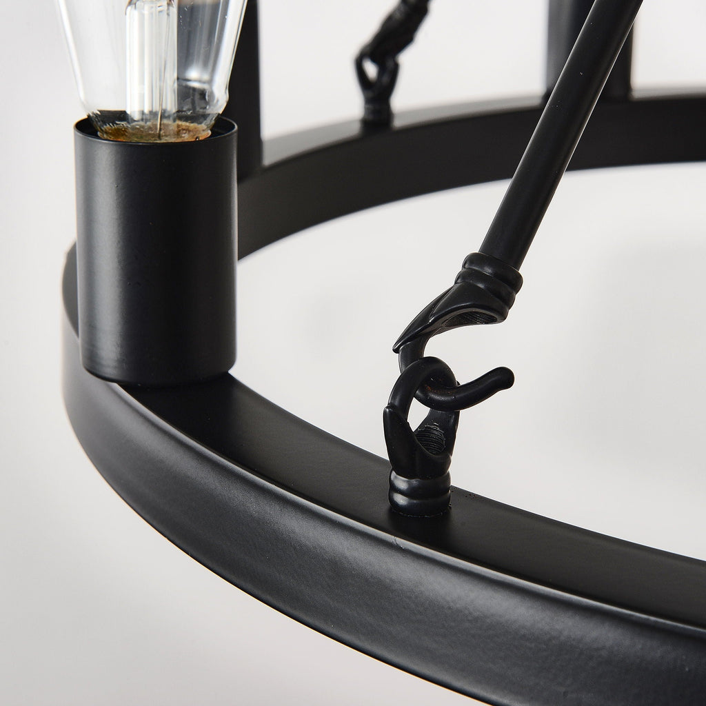 6 Light (No Bulbs) Wagon Wheel Chandelier Farmhouse Modern Small Round Chandelier For Living Room Kitchen Island Foyer Hallway Entryway Bedroom Dining Room Light Fixture Ceiling Hanging - Matte Black