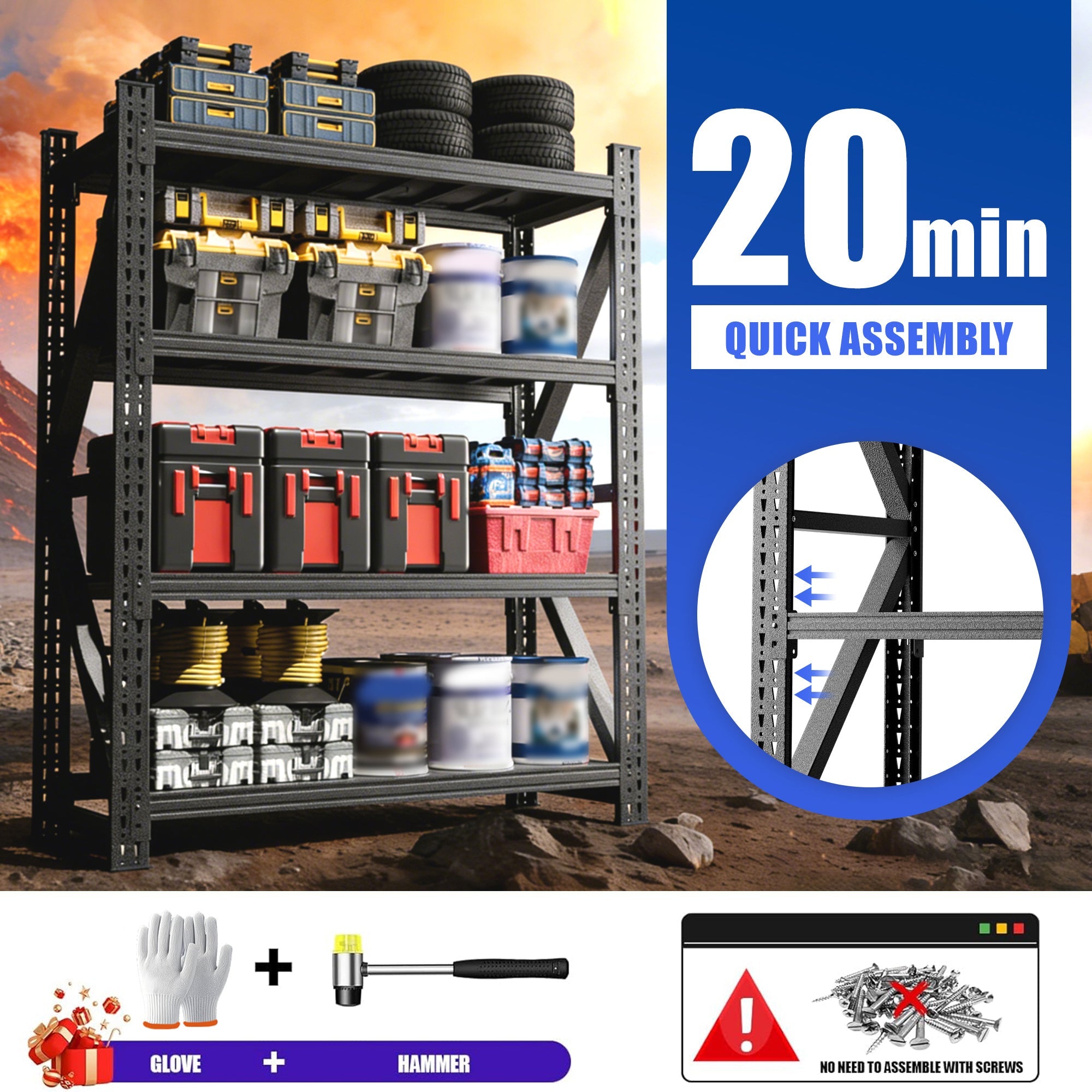 Heavy Duty Metal Adjustable Garage Shelves, 4000LBS Storage Rack (69"H x 59"W x 23.6"D) Industrial Shelving Unit for Warehouse