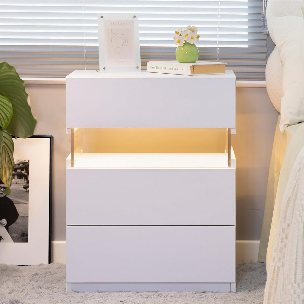 LED Nightstands with 3 Drawers
