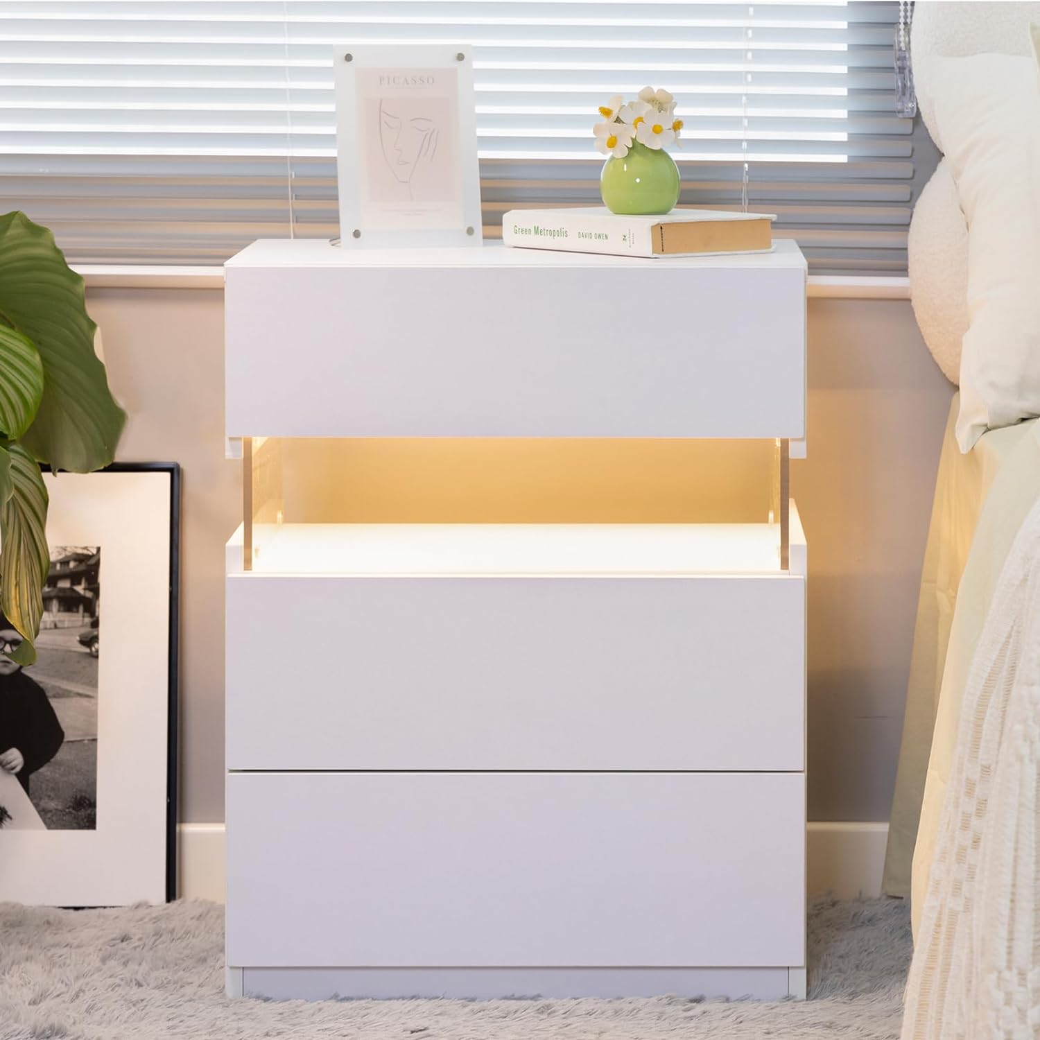 LED Nightstands with 3 Drawers