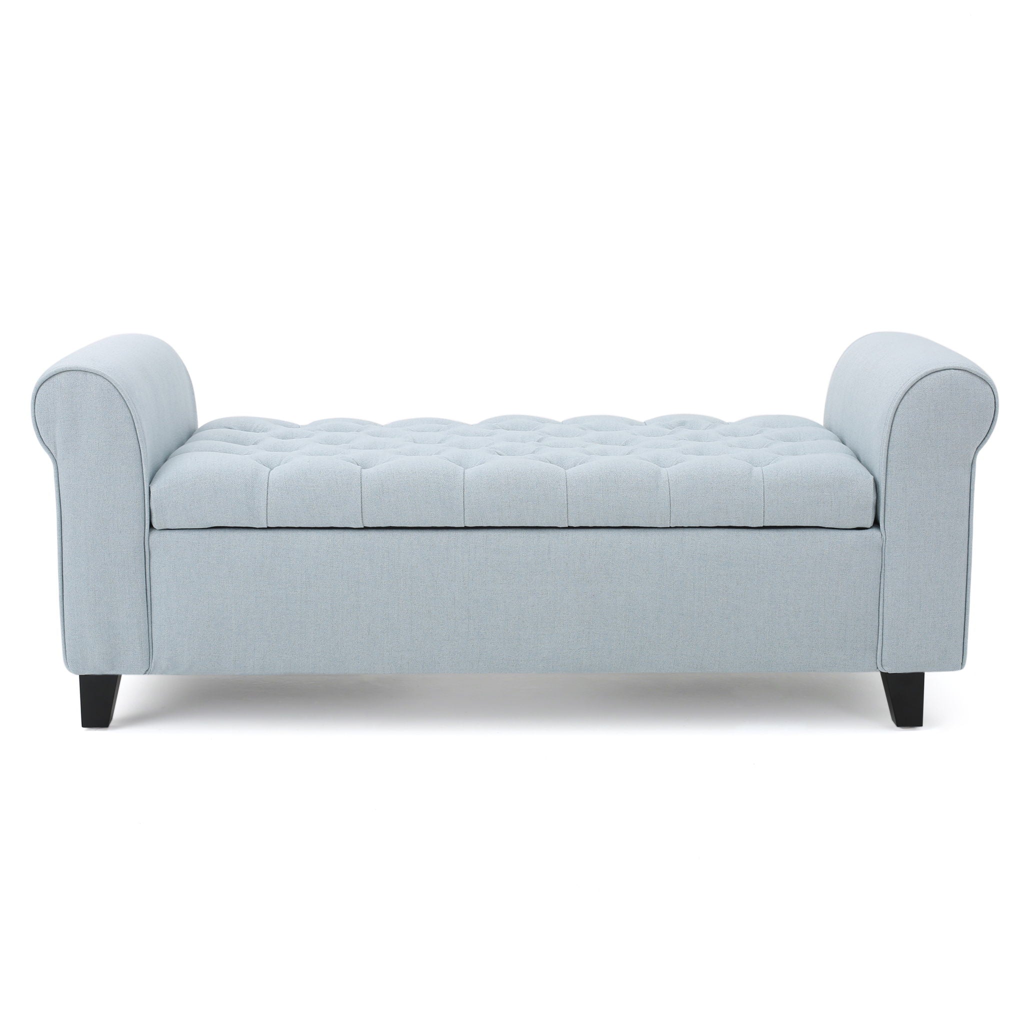 Hayes Contemporary Armed Storage Bench with Rolled Arms and Button Tufting