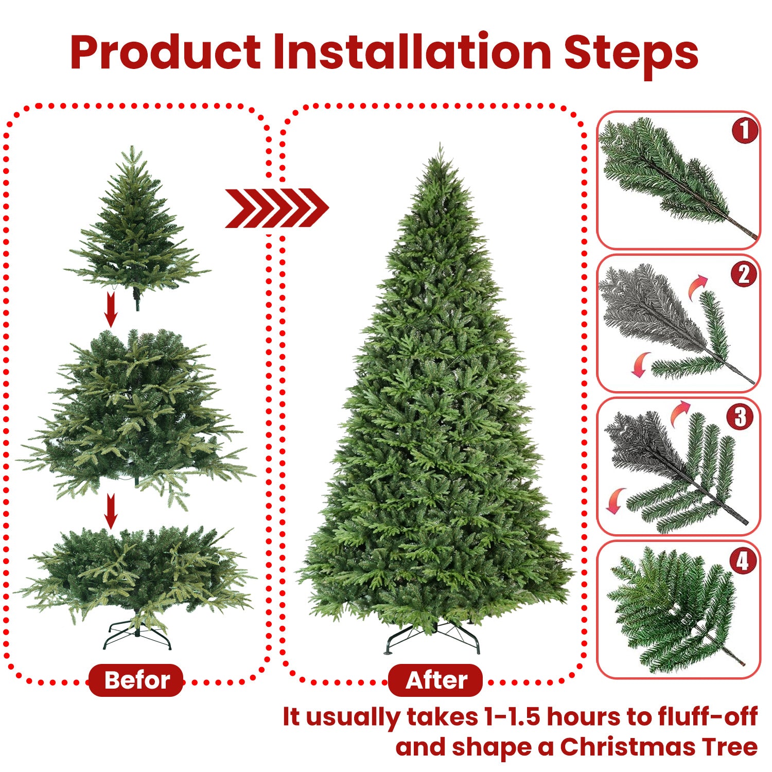 6.5ft Artificial Christmas Tree, Premium Hinged Pine