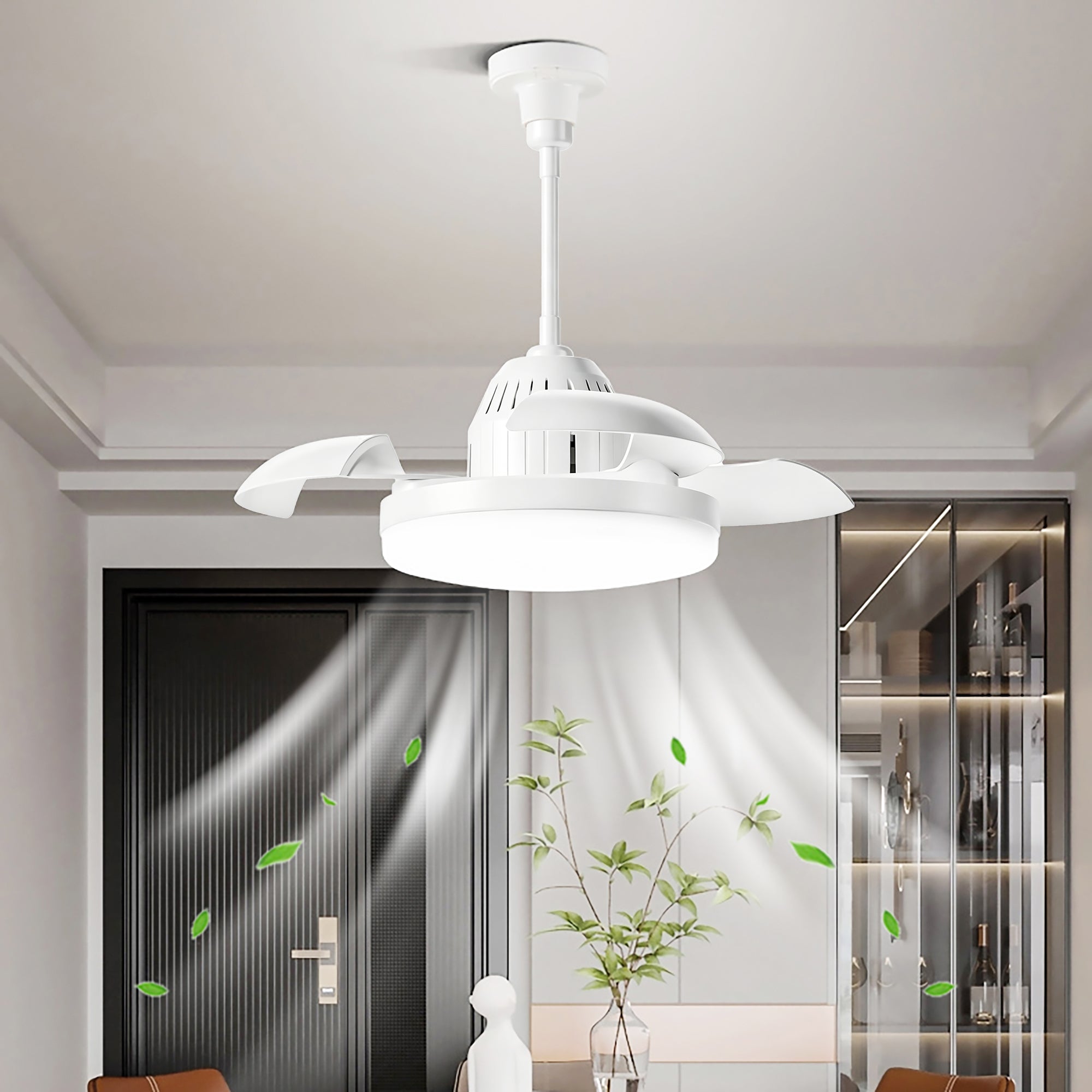Bulb-Type Small Ceiling Fan with Retractable Blades and Remote Control