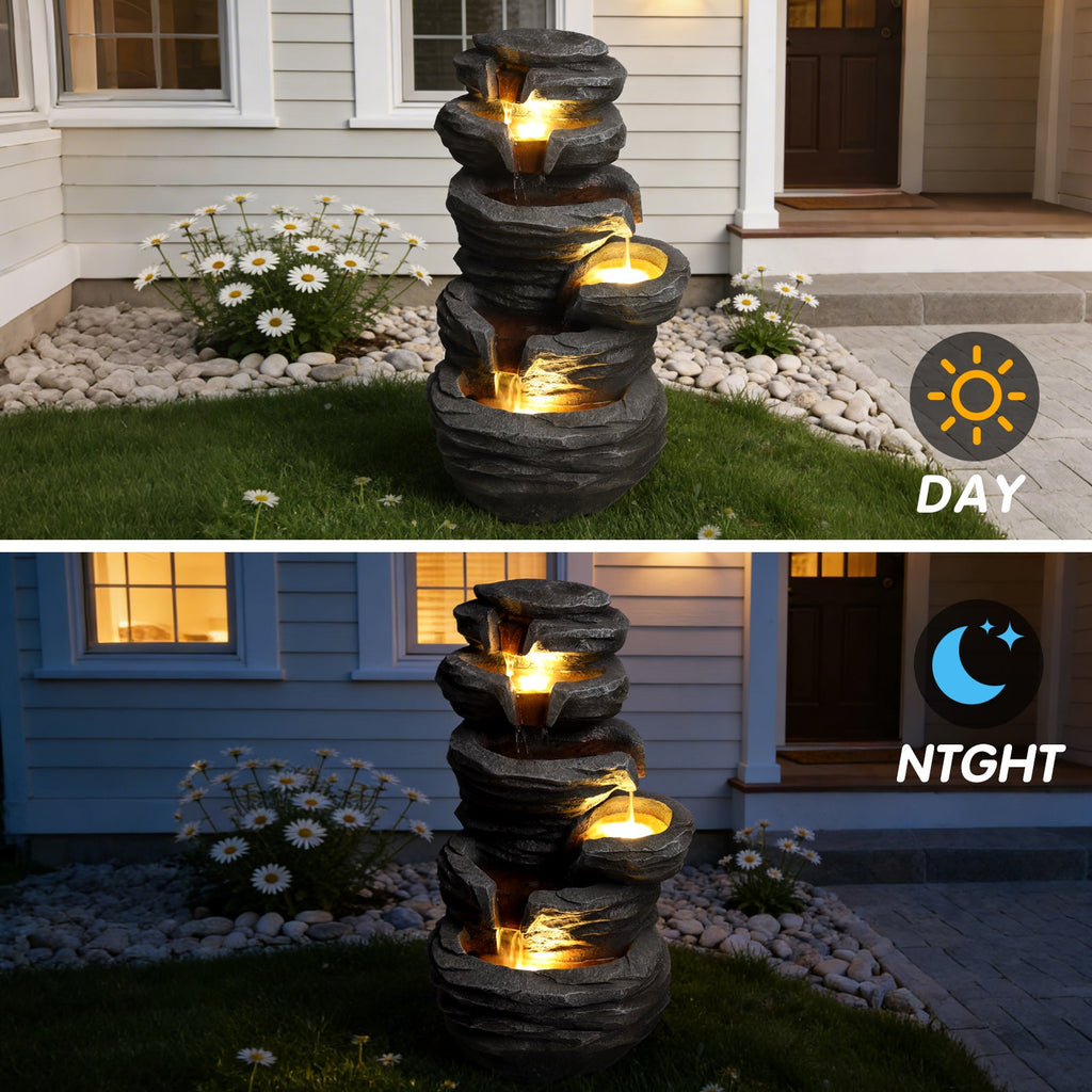 Outdoor Waterfall Fountain with Lights