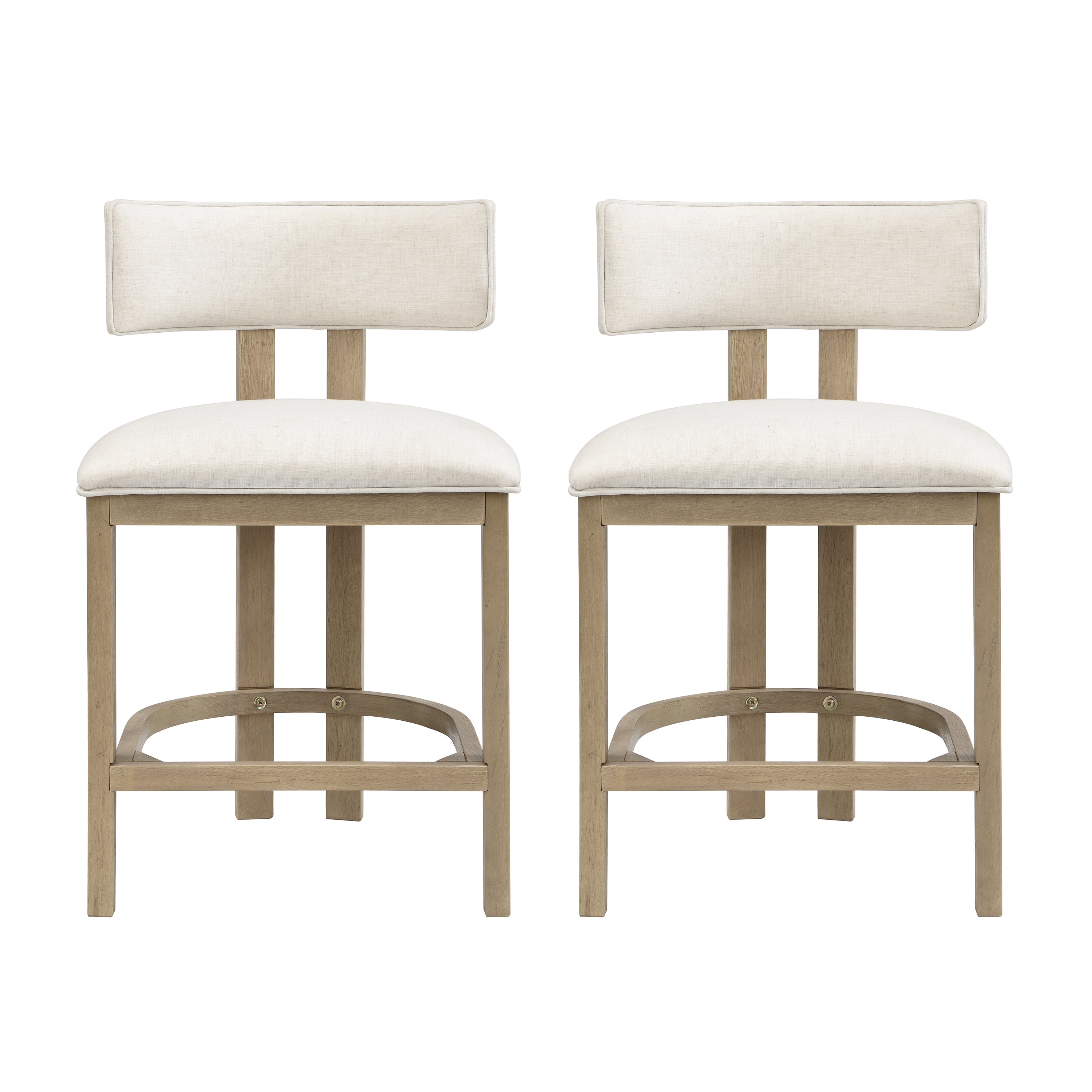 26" Counter Height Bar Stool, Upholstered Counter Stools (Set of 2) - Light Ash + Beige