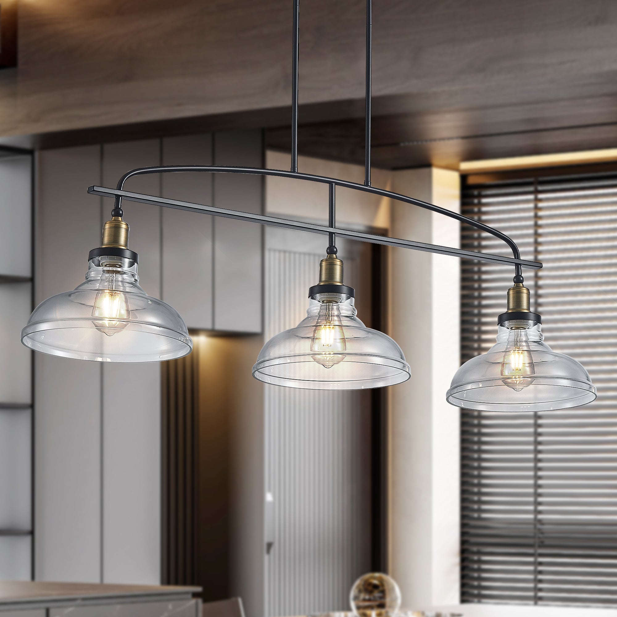 Industrial 3-Light Pendant Chandelier with Clear Glass Shades