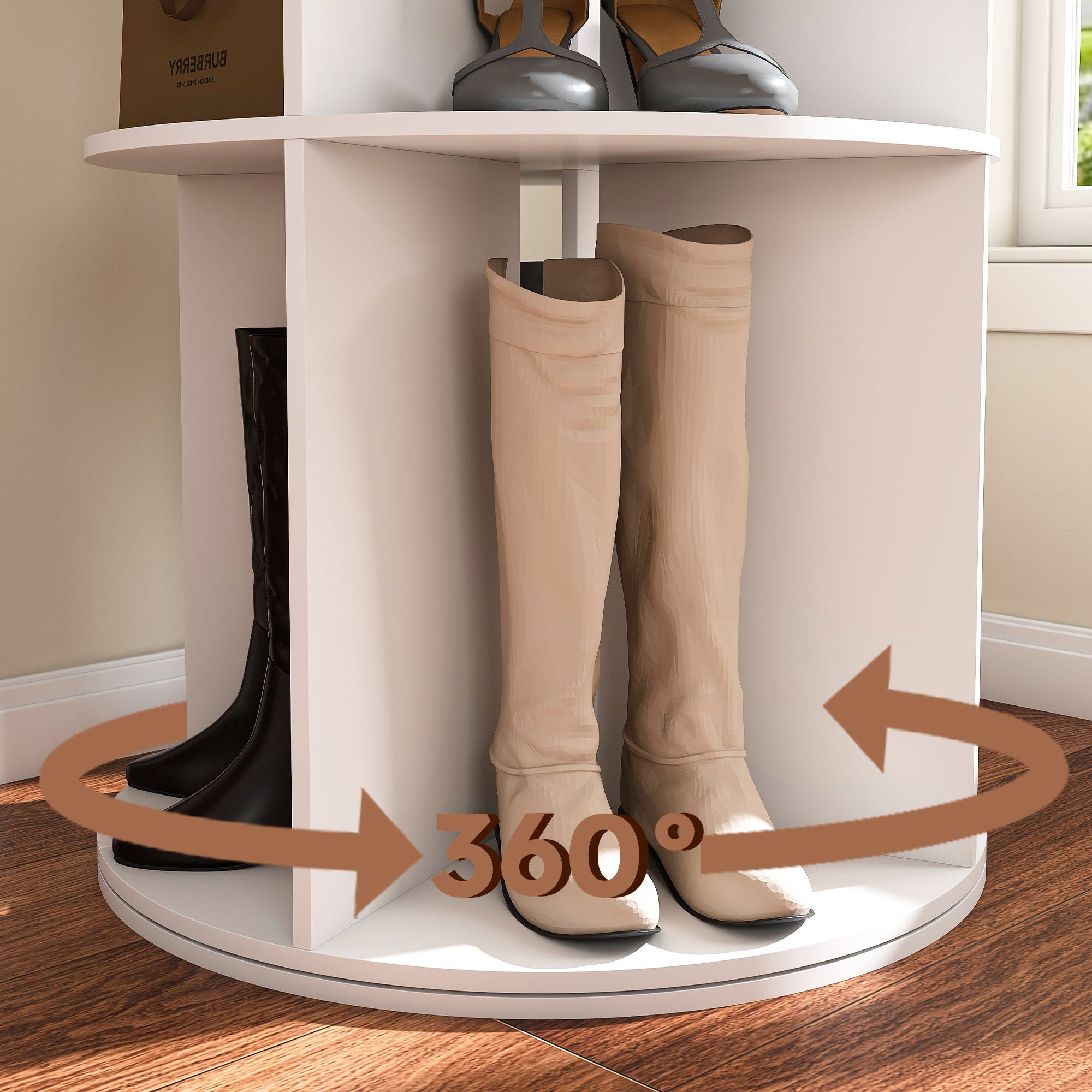 6 Tier Spinning Shoe Rack, Free Standing 360° Revolving Shoe Organizer - White