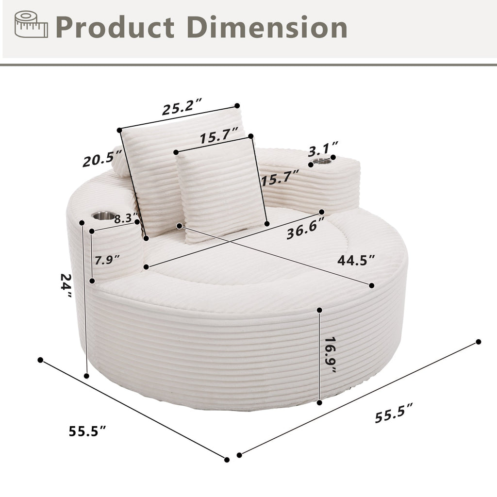 Round Sofa Bed with Memory Foam Sectional Couches for Living Room