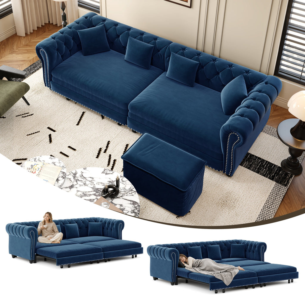 Chesterfield 3-in-1 Pull-Out Sofa Bed, Convertible Sleeper Sofa
