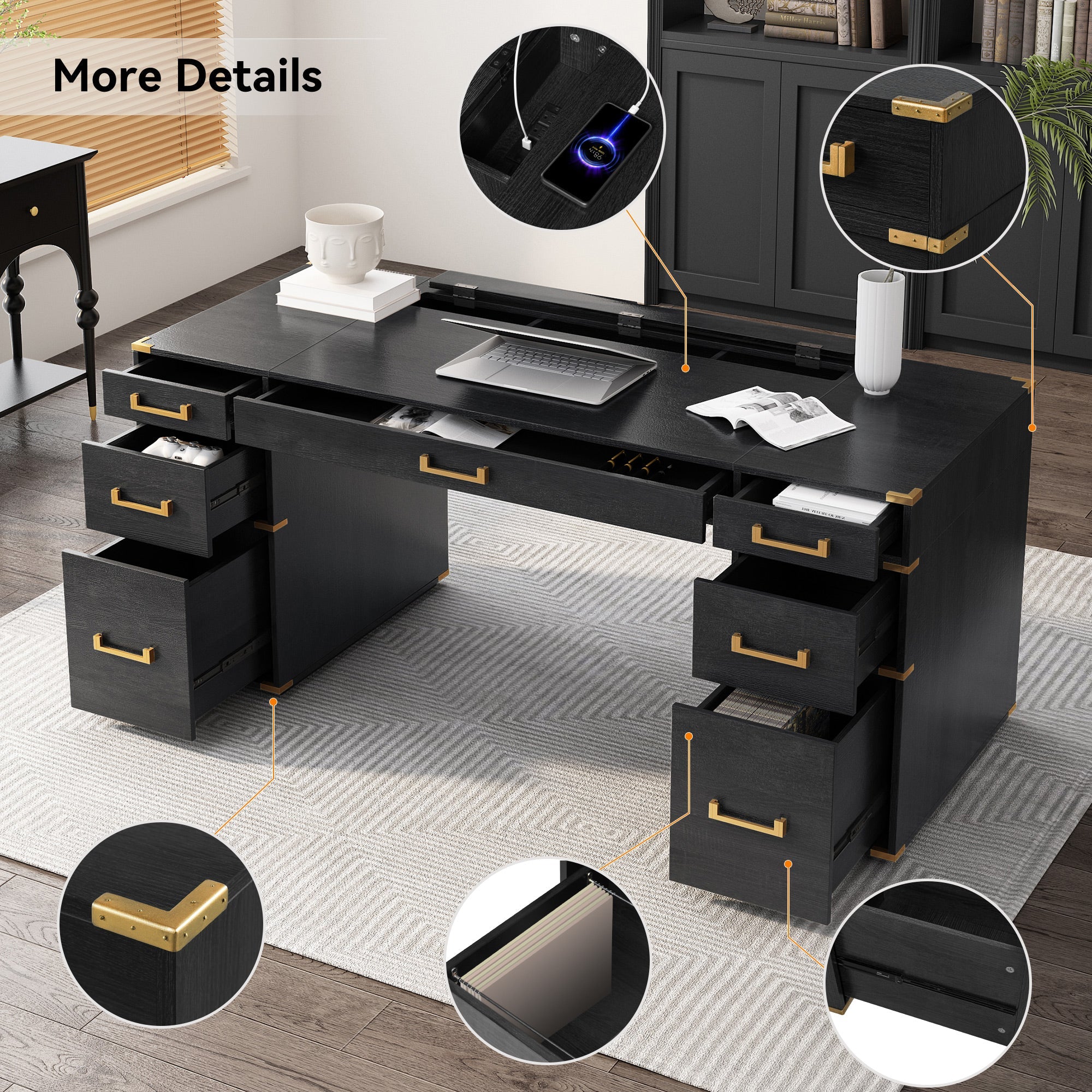 70" Extra-Large Classic and Traditional Executive Desk with Metal Edge Trim