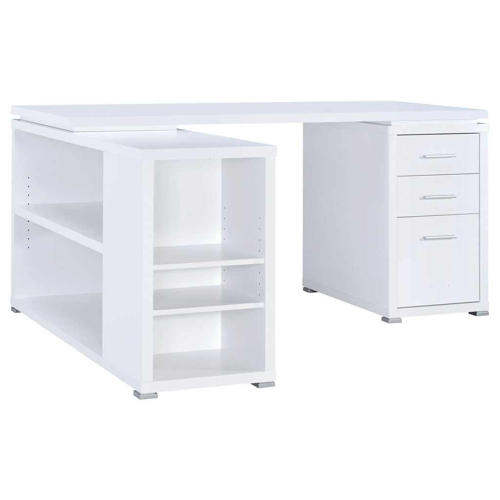Tona - L-Shape Computer Desk With 3 Drawers And 5 Shelves