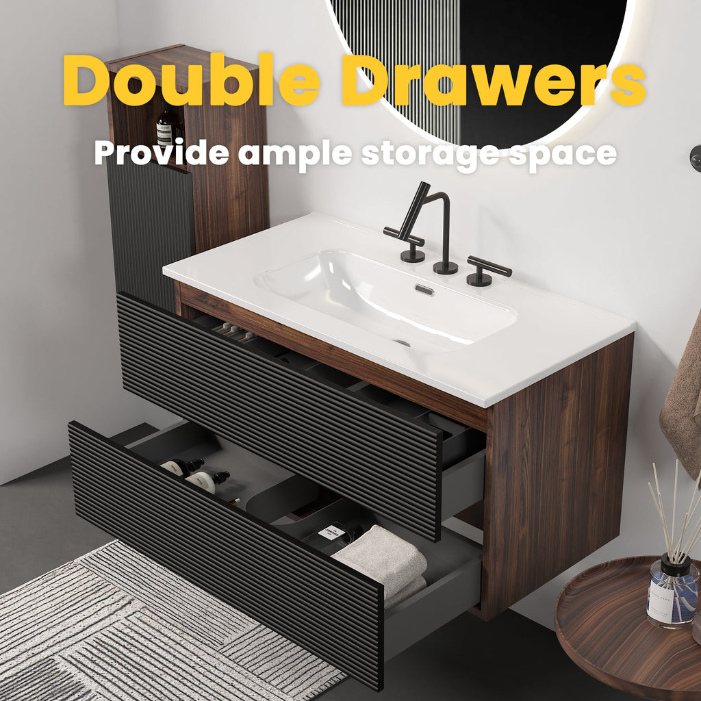 Gloria 36" Wall Mounted Soft Black Bathroom Vanity