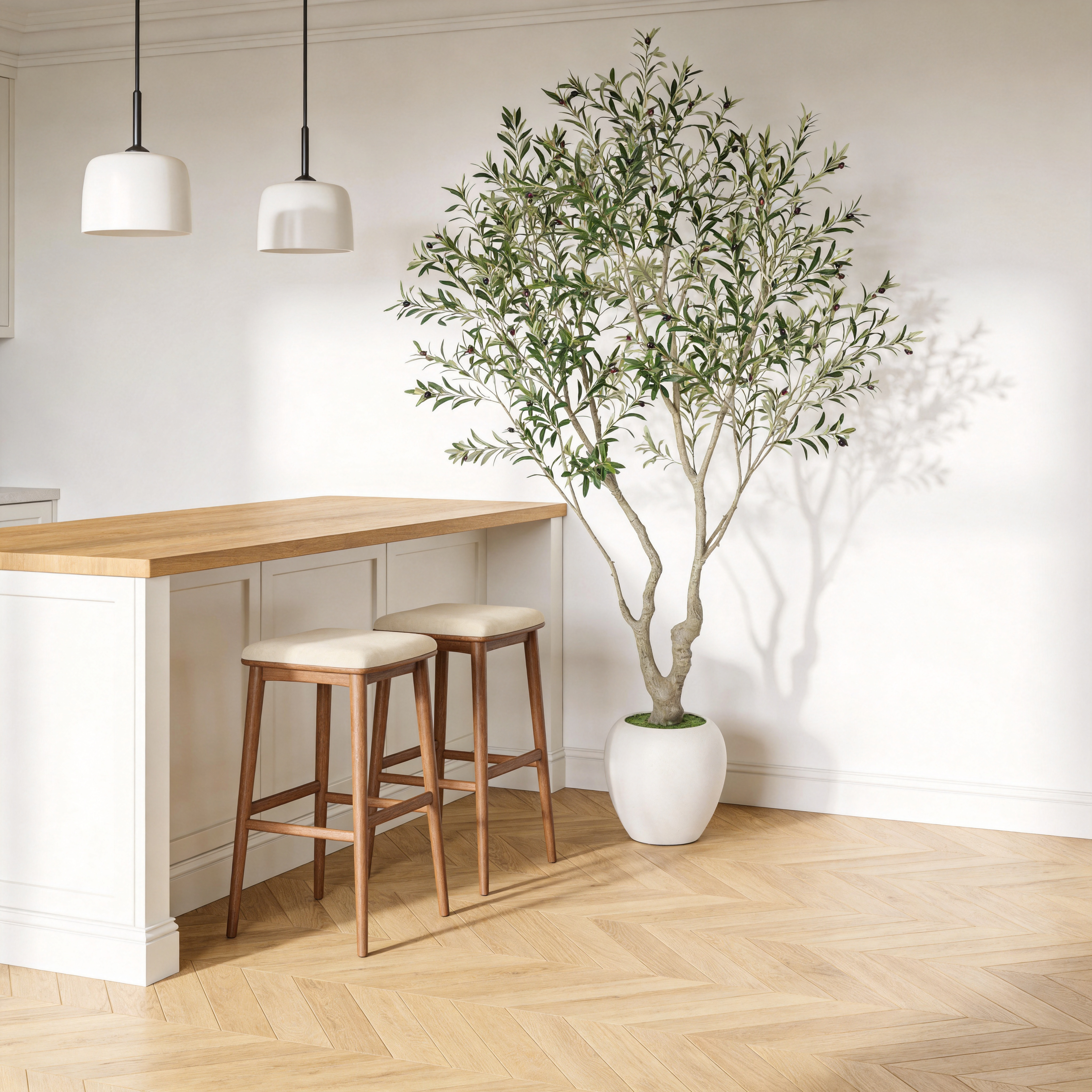 8FT Artificial Olive Tree with Decorative White Planter