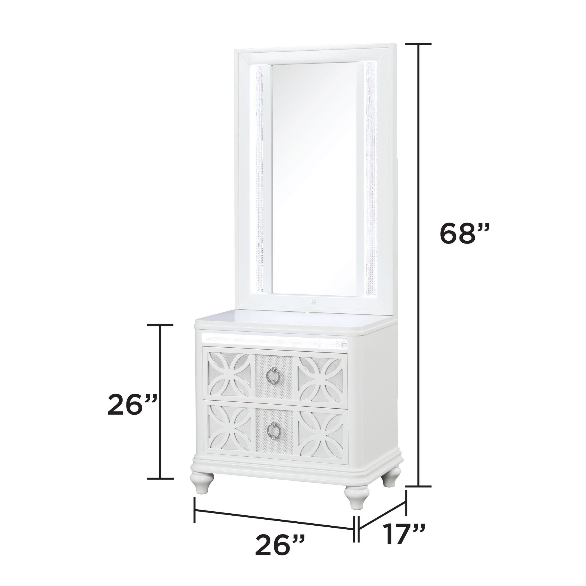 Abigale - Nightstand Top Mirror With LED Lighting (Only Mirror Top) - White