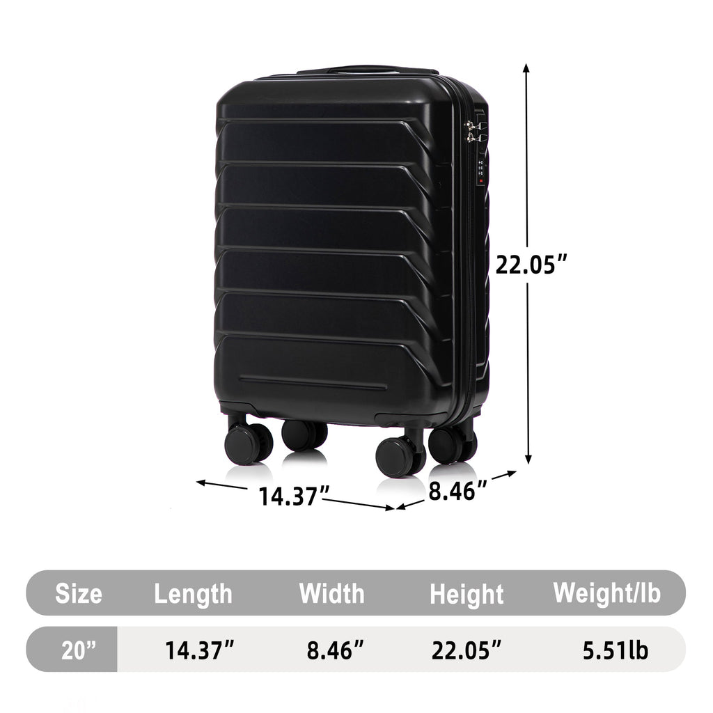 20 Inch ABS Hard Shell Travel Checked Luggage - Black