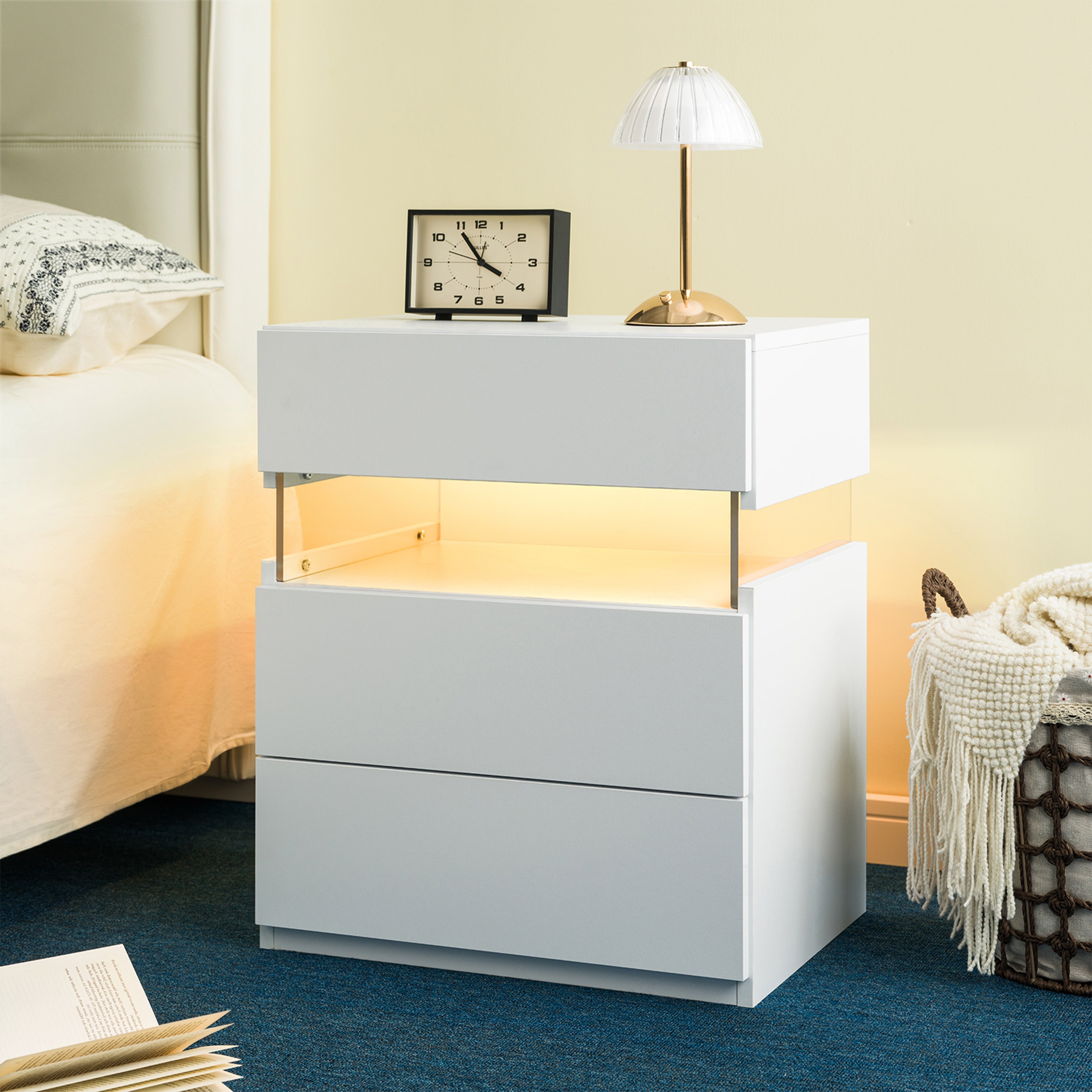 LED Nightstands with 3 Drawers