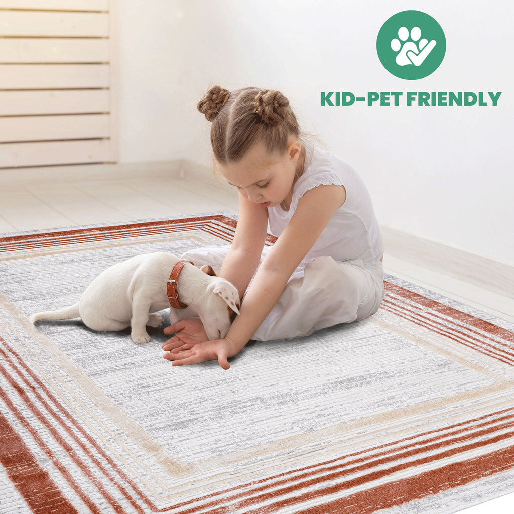 Marfi - 6' X 9' Bordered Area Rug - Brown / Ivory