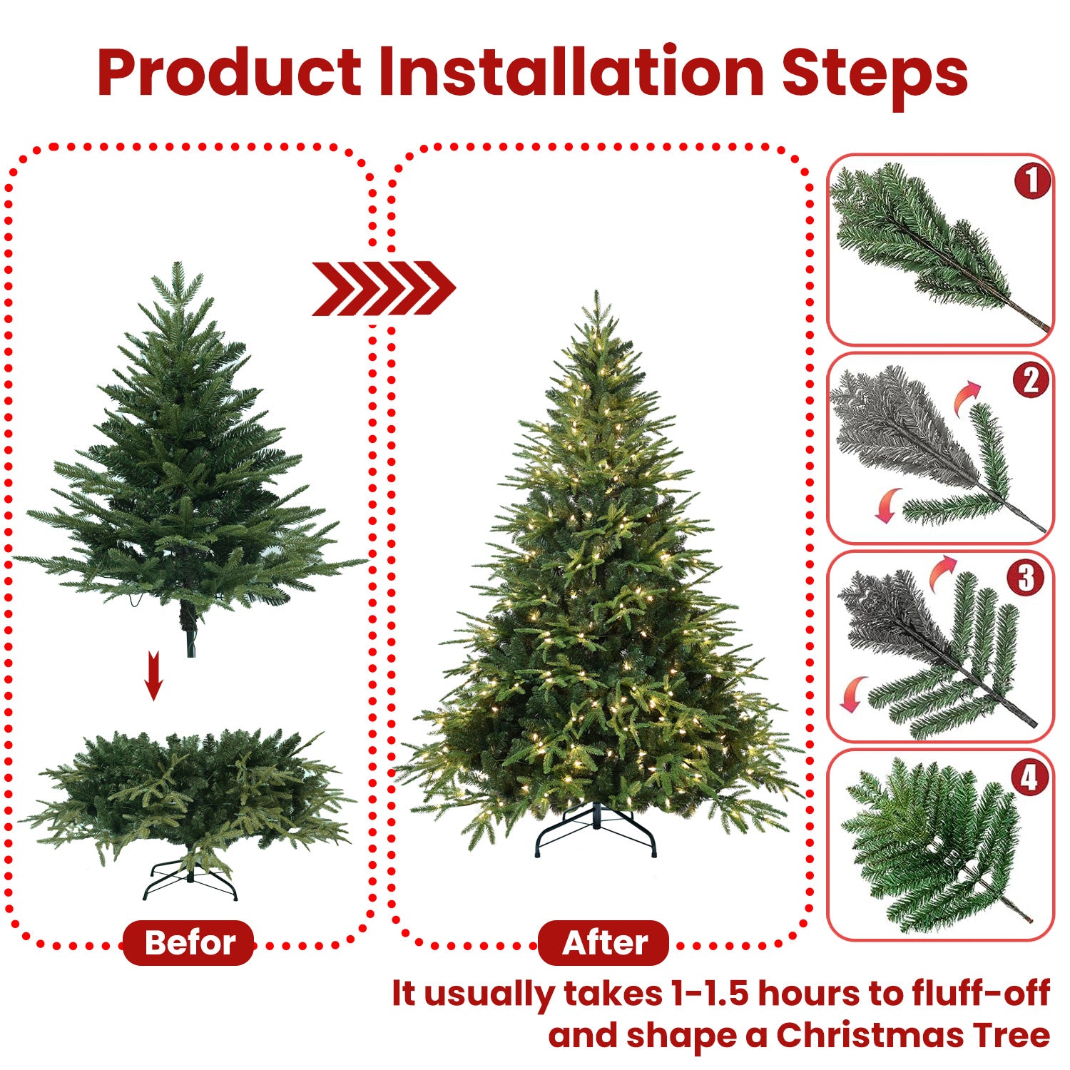 4ft Pre-Lit Artificial Christmas Tree with 150 Warm Lights