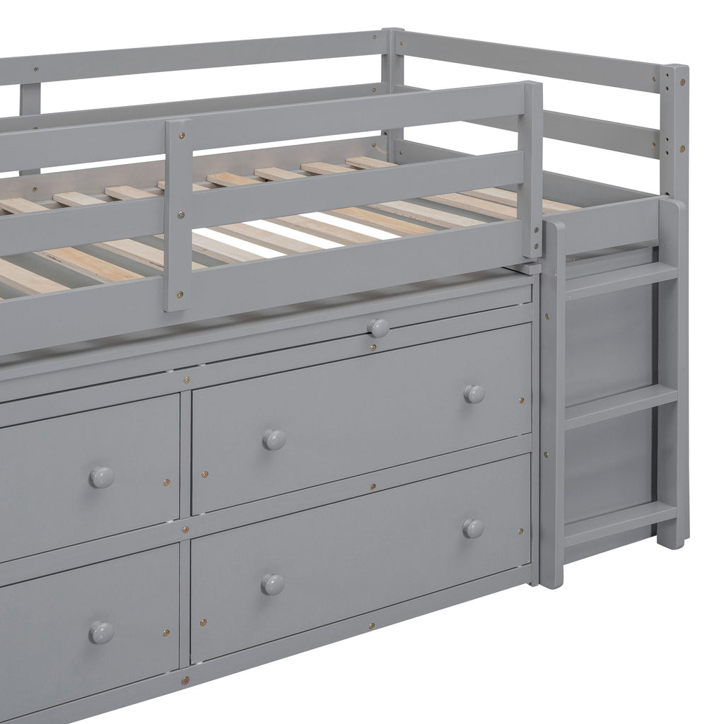 Loft Bed With Retractable Writing Desk And 4 Drawers, With Lateral Portable Desk And Shelves