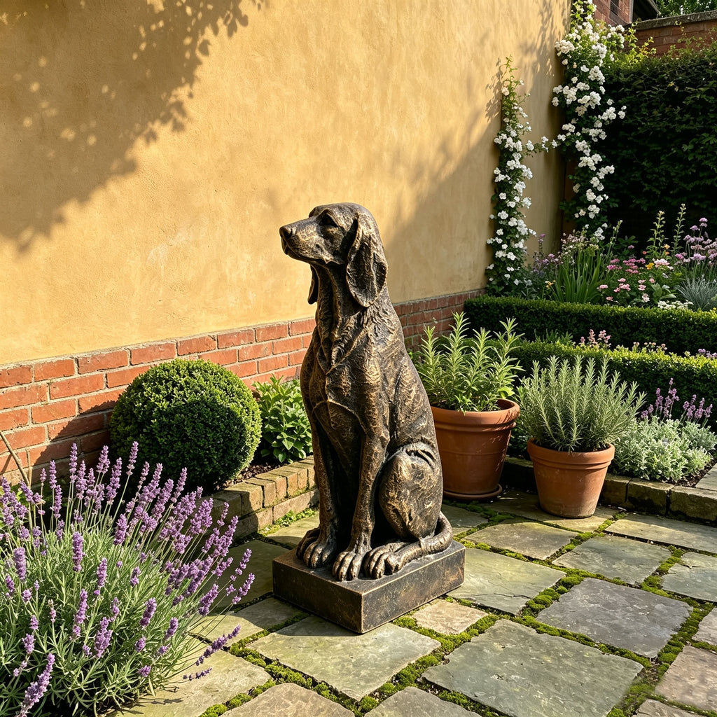Vintage Bronze Sitting Hound Dog Statue