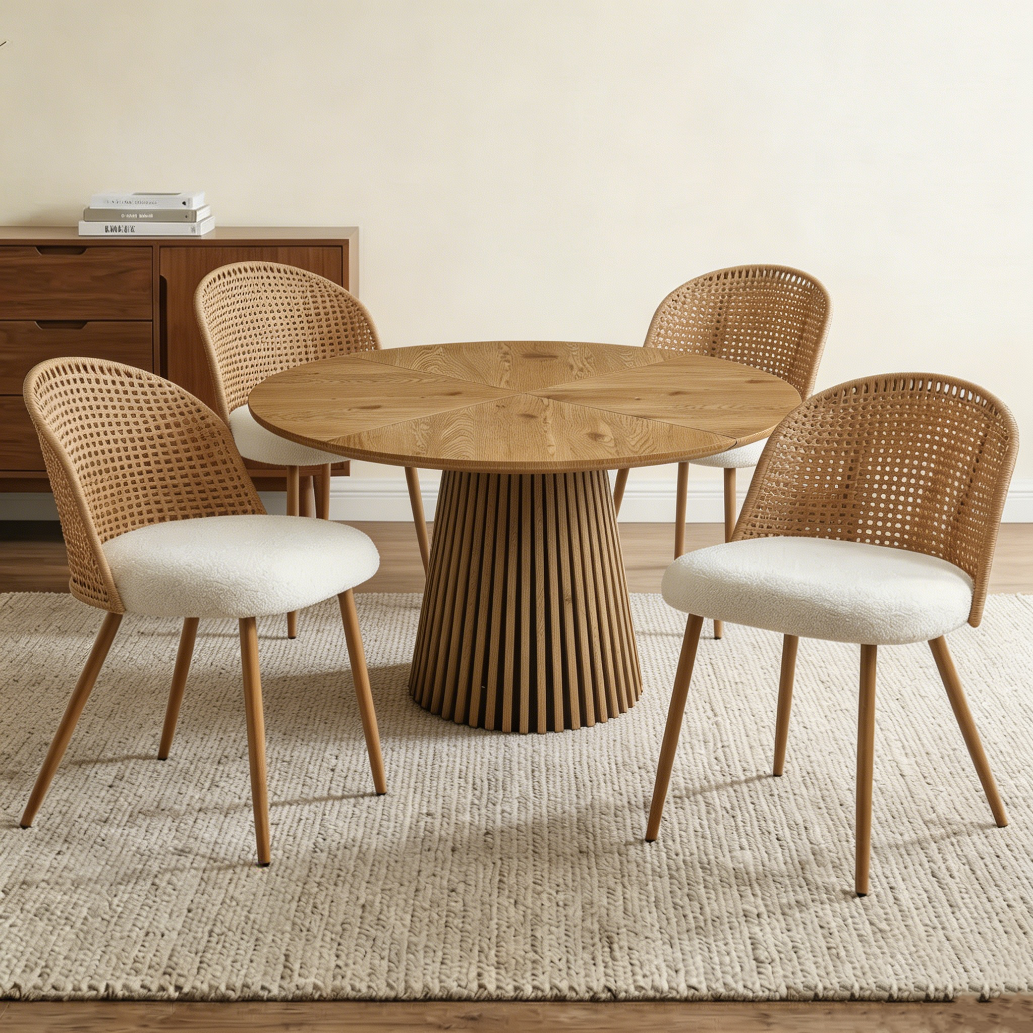 Round Wooden Dining Table + 4 Chairs Set