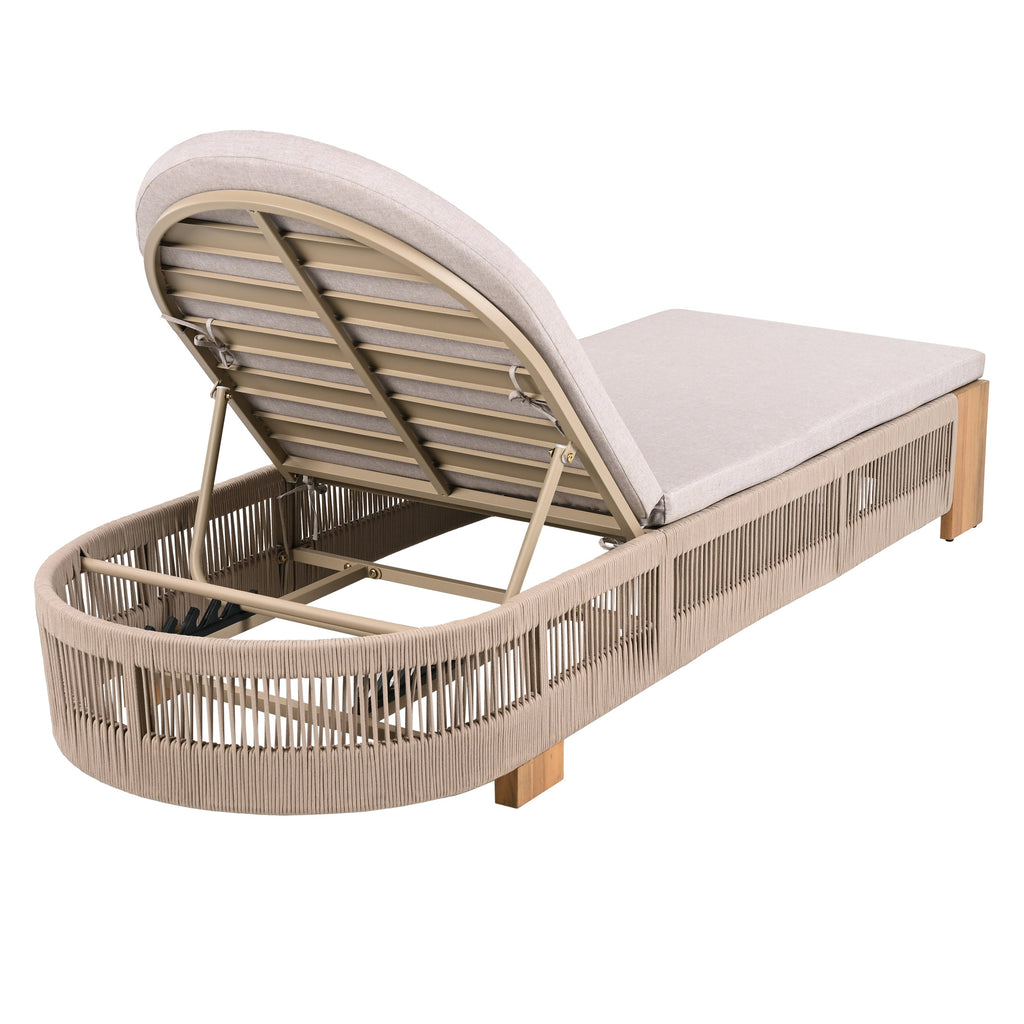 Outdoor Chaise Lounge Chair, Acacia Wood with Adjustable Backrest and Cushion