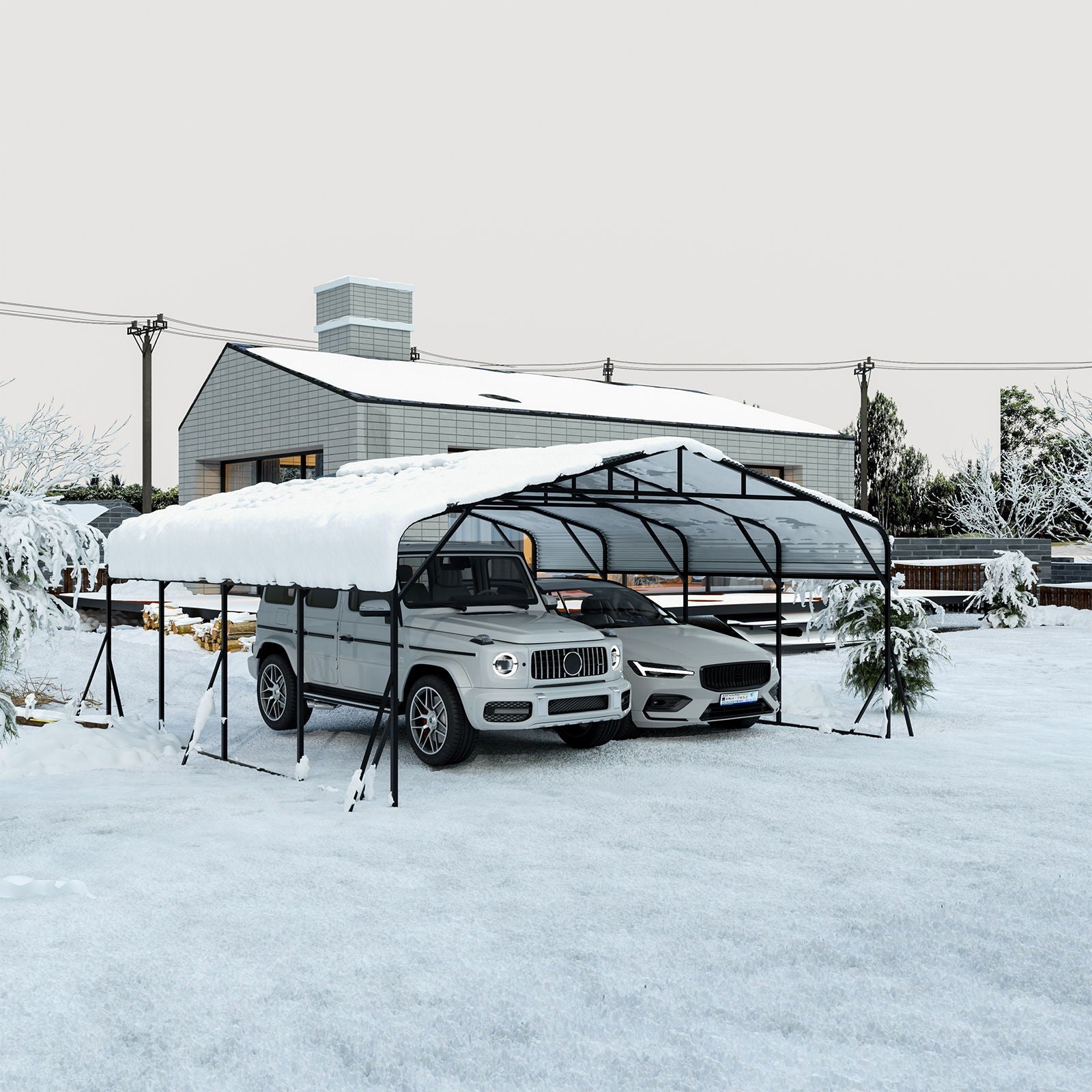 Heavy Duty Carport, All Weather Shelter - Black