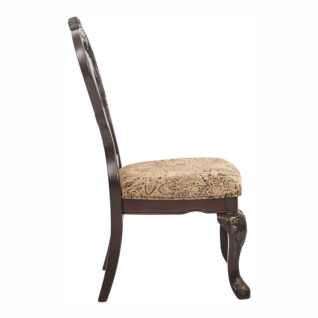 Elegant Style Beautiful Side Chairs 2 Piece Set Cherry With Tipping Fabric Upholstered Traditional Dining Furniture - Cherry