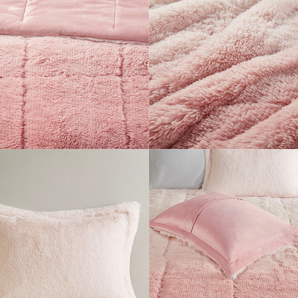 Full/Queen Ombre Shaggy Long Fur Comforter Mini Set
