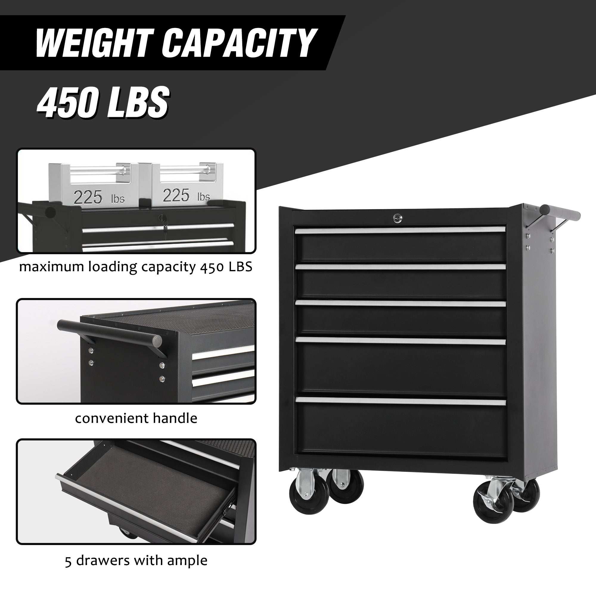 5-Drawer Rolling Tool Chest w/Lock & Key
