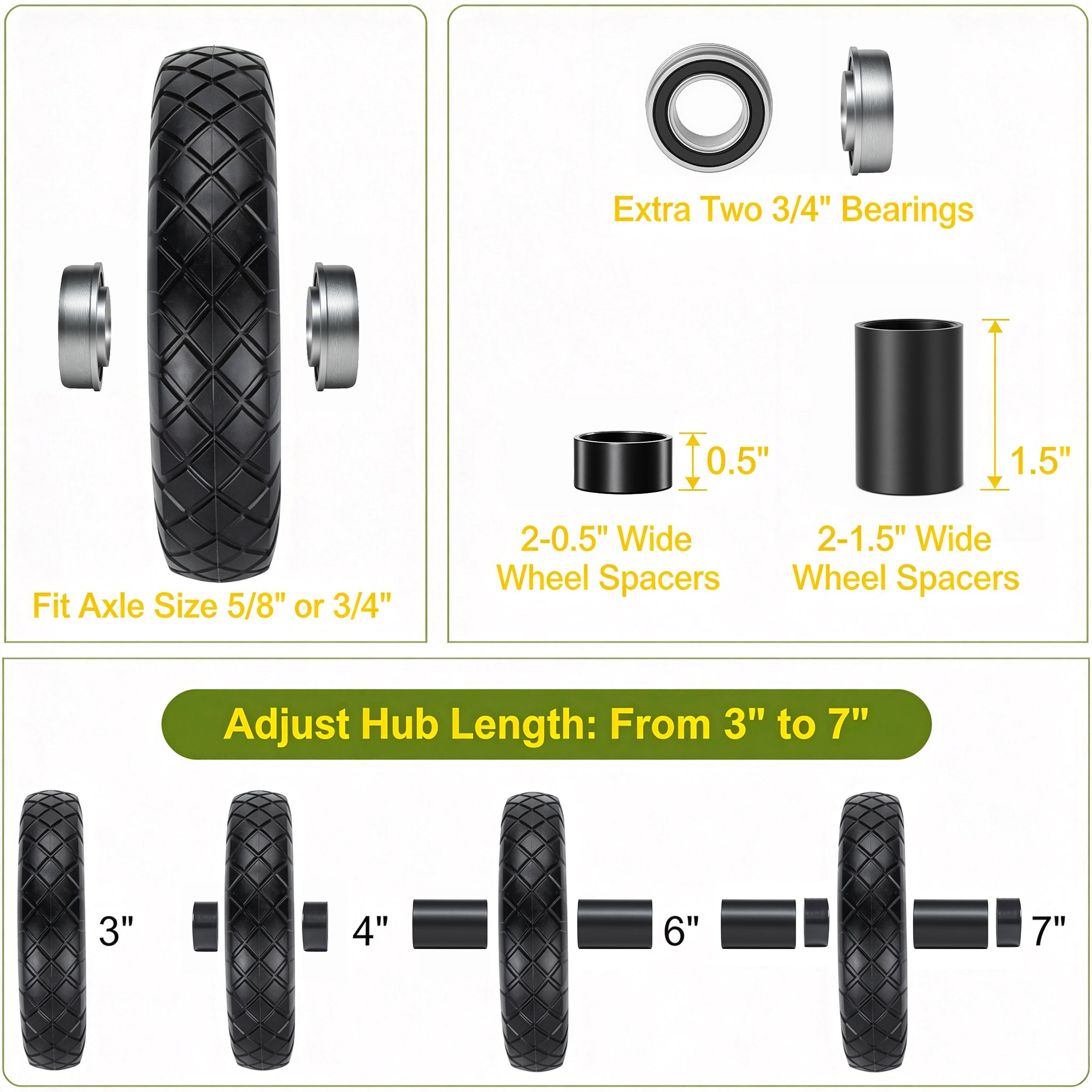 4.80/4.00-8 Flat-Free Solid Wheelbarrow Tire and Wheel, 16"