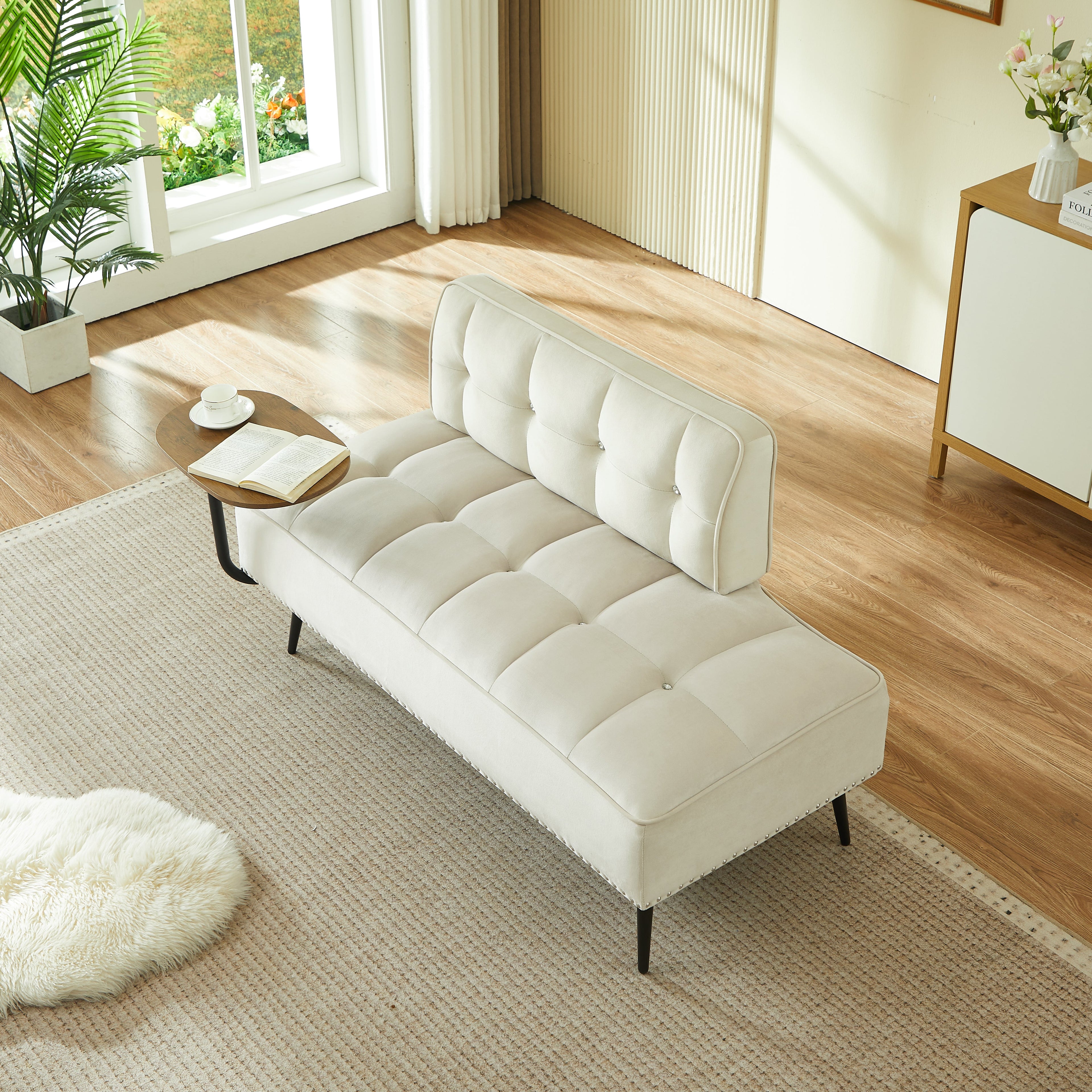 54-Inch Modern Two-Seater Velvet Sofa with Rotating Side Table