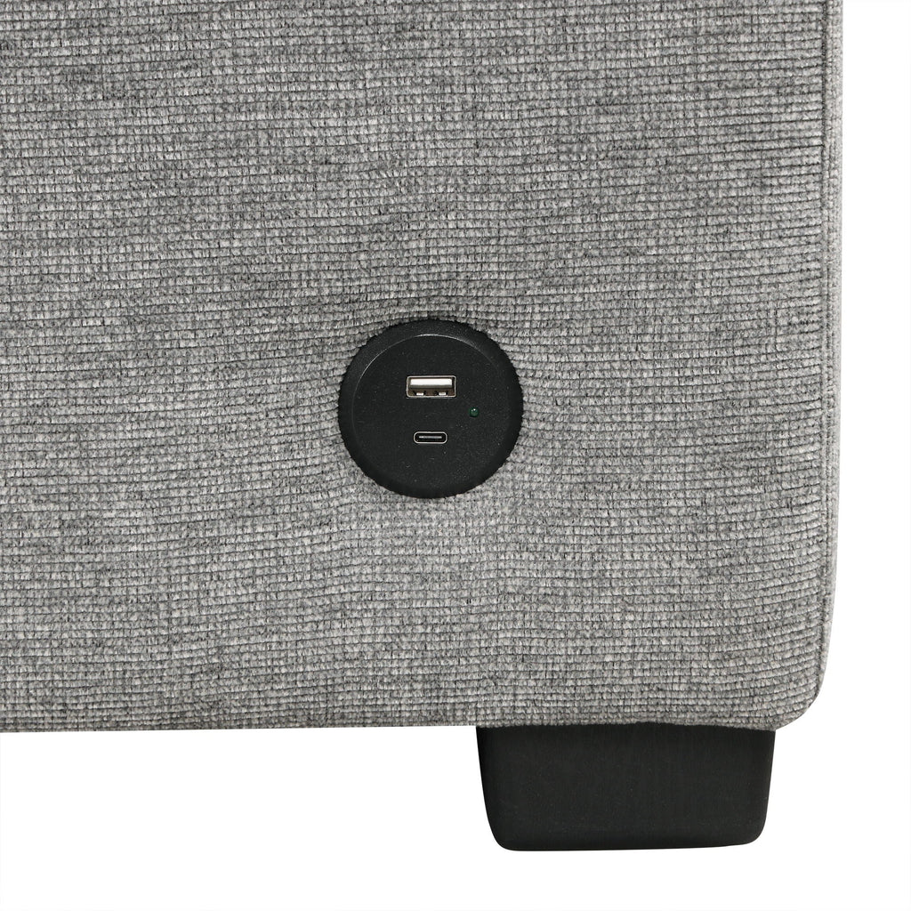 Modern 2 Seater Loveseat Sofa With Pull-Out Bed, Fabric, Built-In USB Ports & Cup Holders