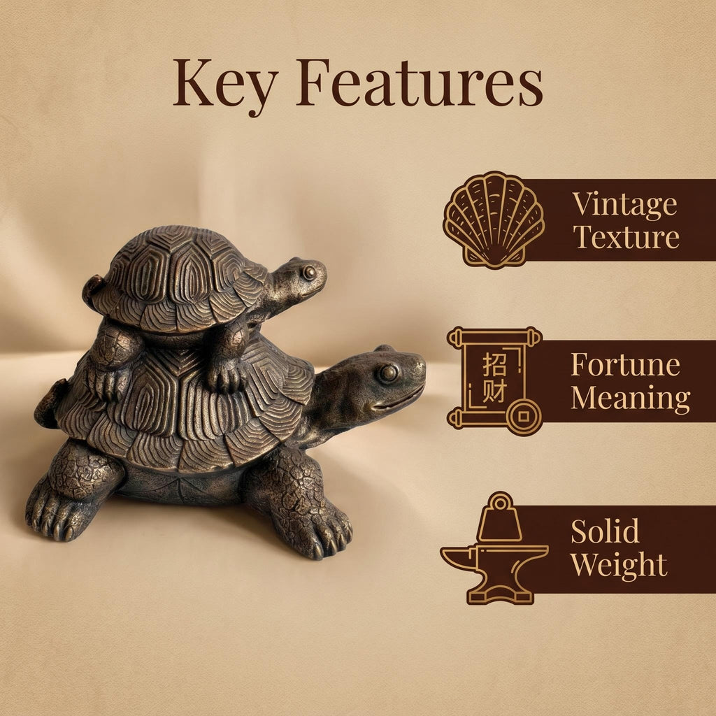 Vintage Bronze Stacked Turtle Statue