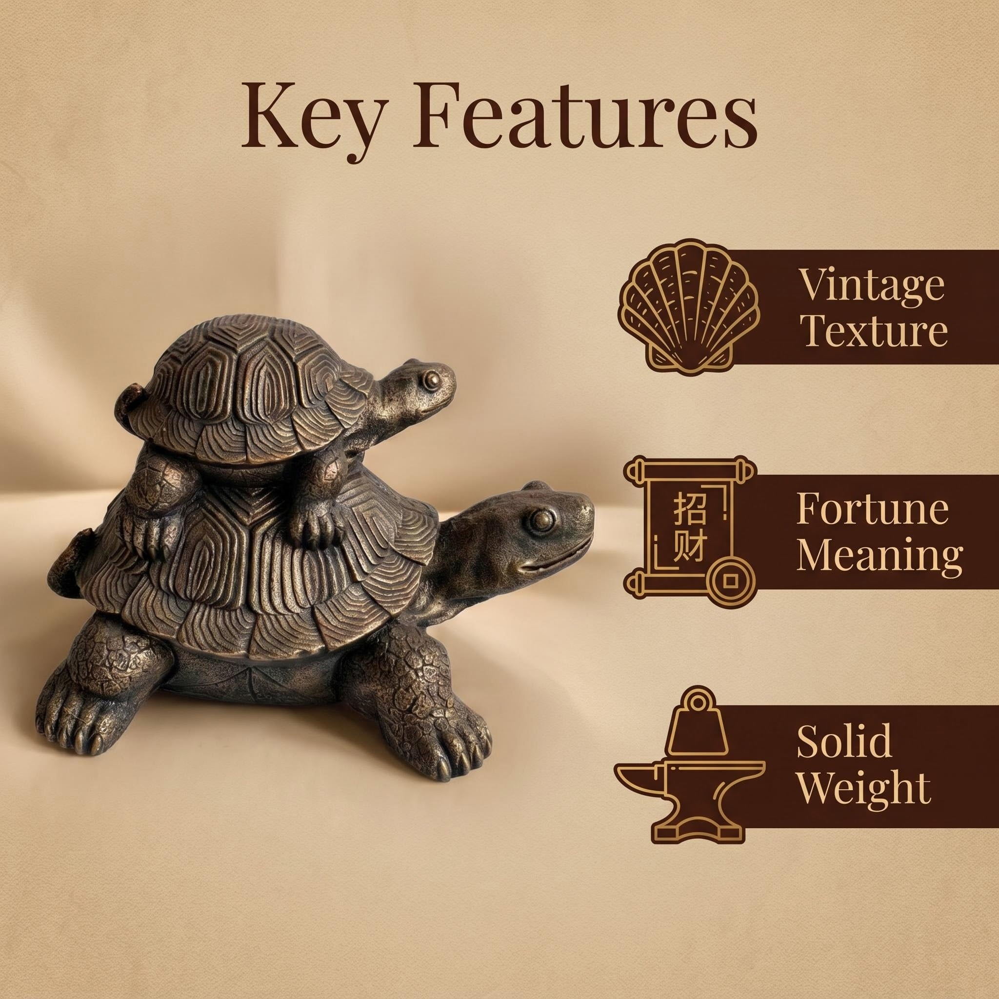 Vintage Bronze Stacked Turtle Statue